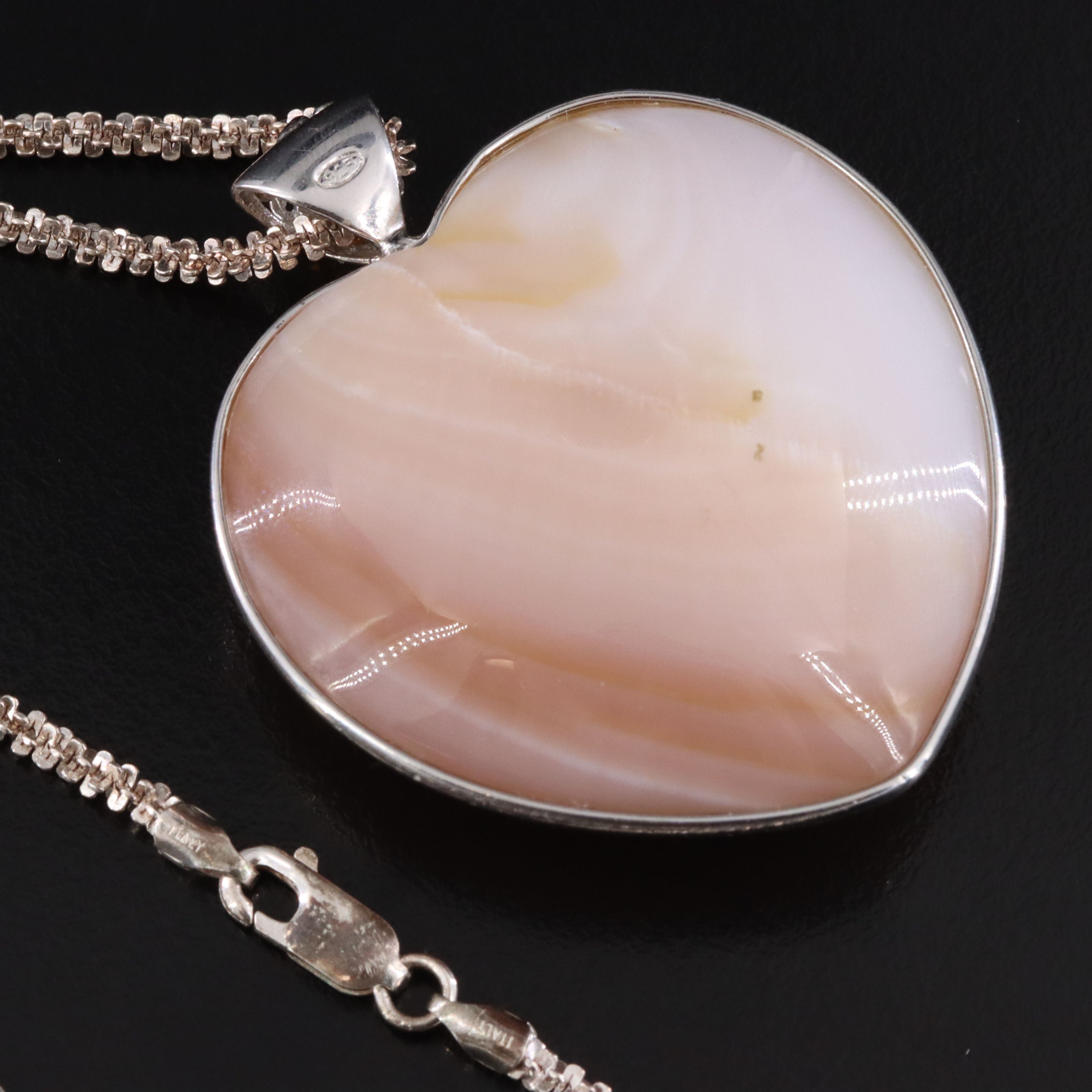 Sterling Shell and Tourmaline Heart Pendant Necklace