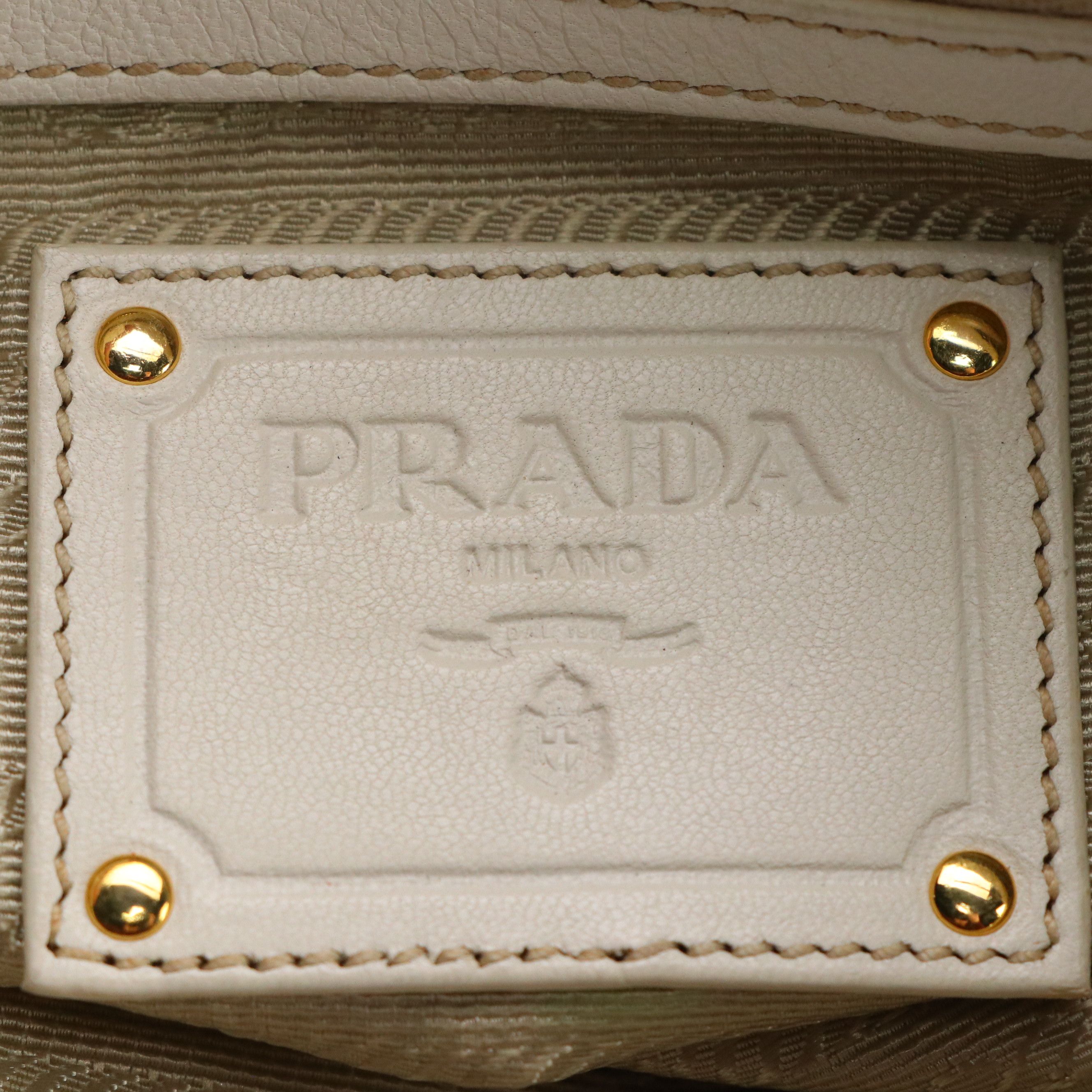 Prada Zip Pouch in White Shiny Woven Crinkled Calfskin Leather
