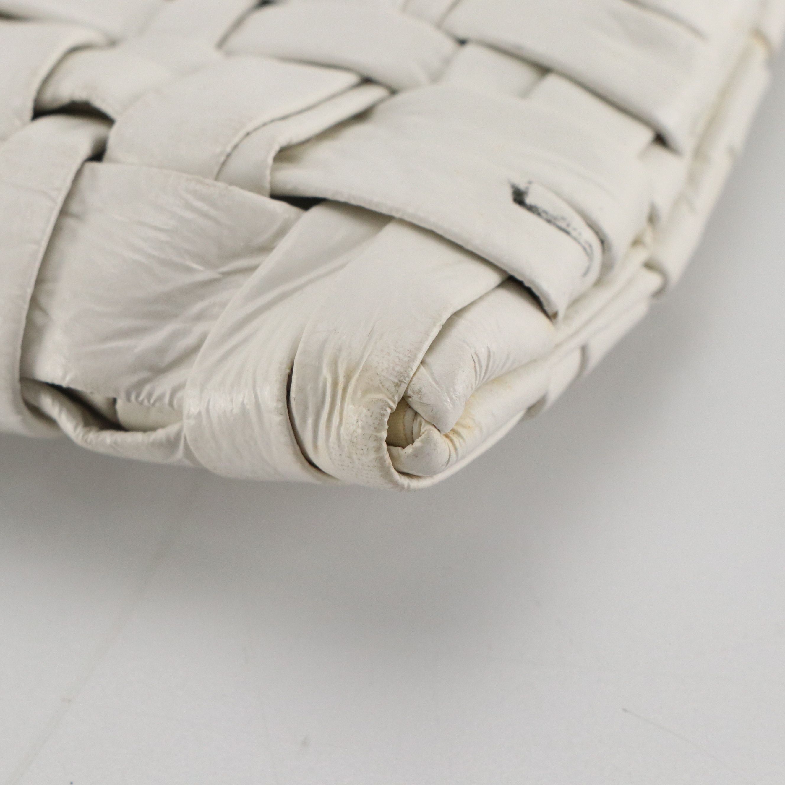 Prada Zip Pouch in White Shiny Woven Crinkled Calfskin Leather