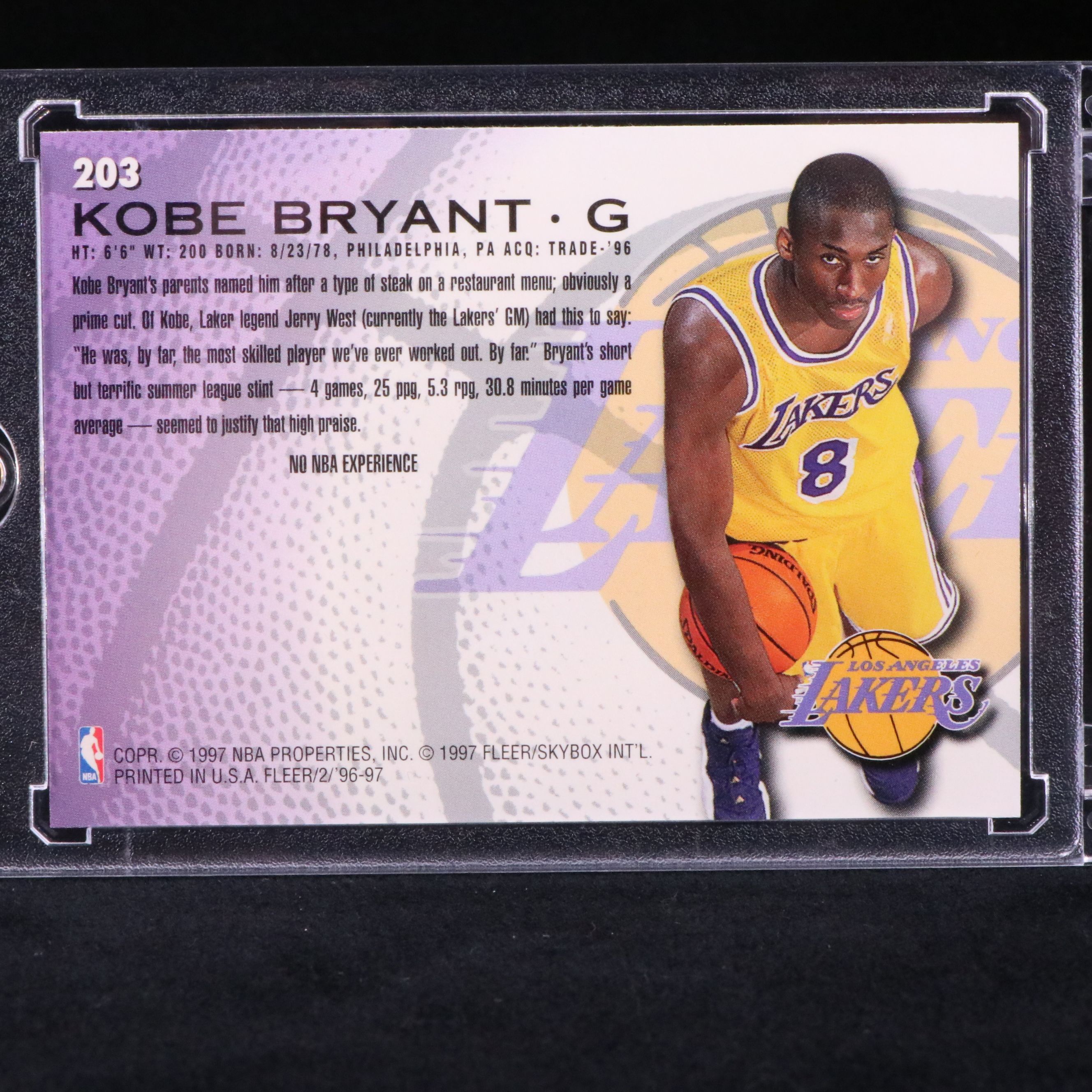 1996-97 Fleer Kobe Bryant Los Angeles Lakers Rookie Basketball Card