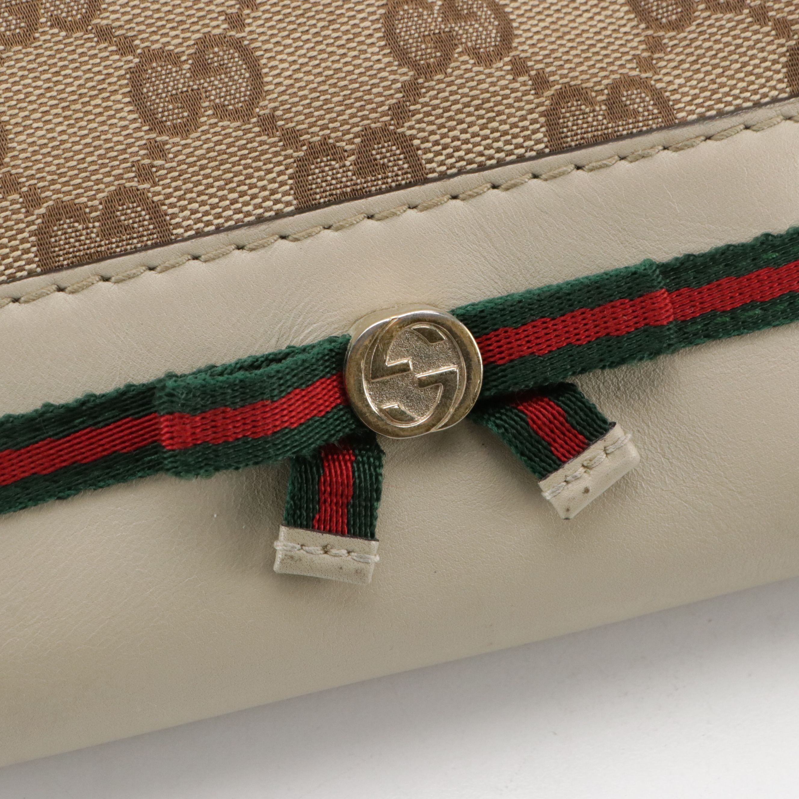 Gucci Mayfair Two-Way Satchel Bag in Monogram Canvas, White Leather & Web Accent