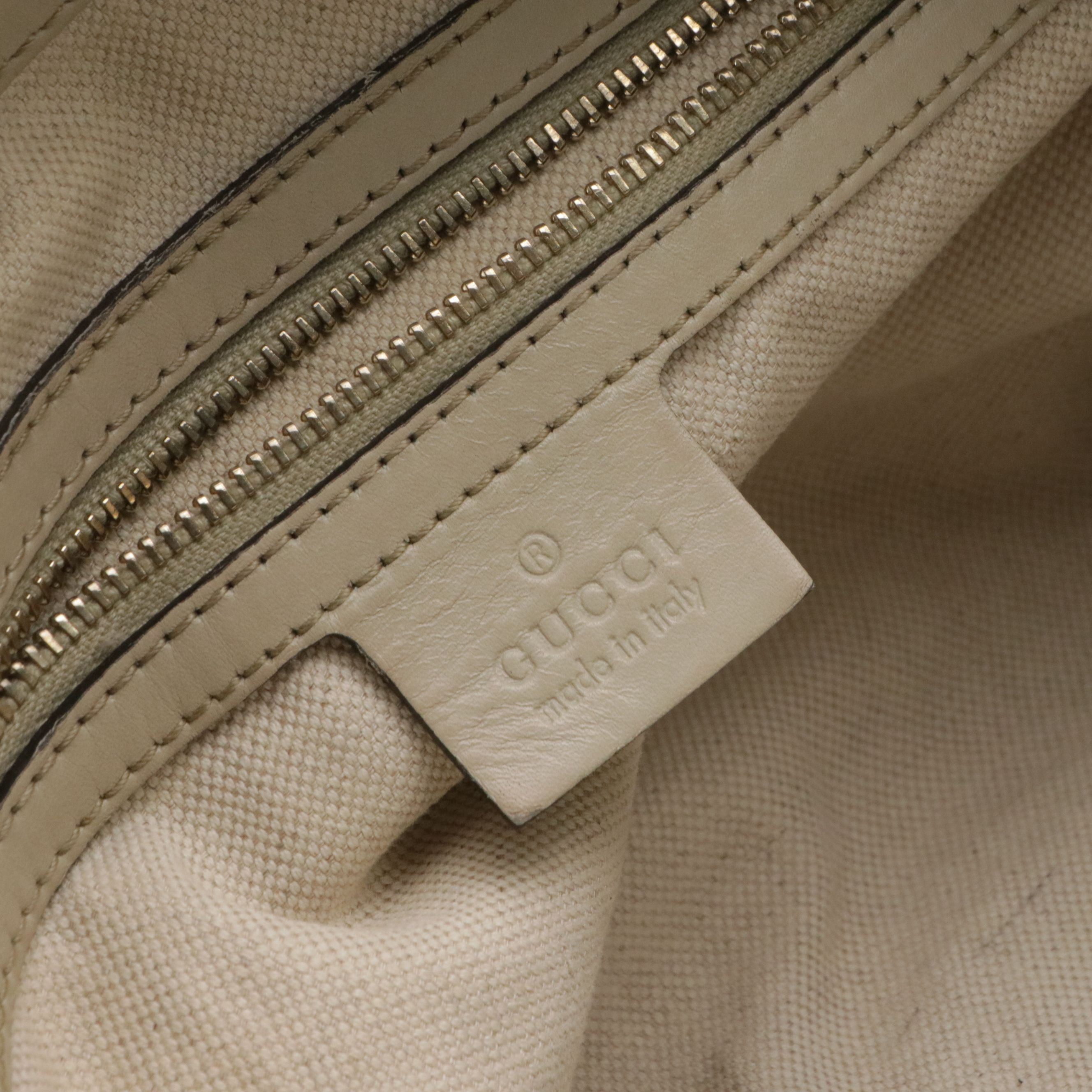 Gucci Mayfair Two-Way Satchel Bag in Monogram Canvas, White Leather & Web Accent