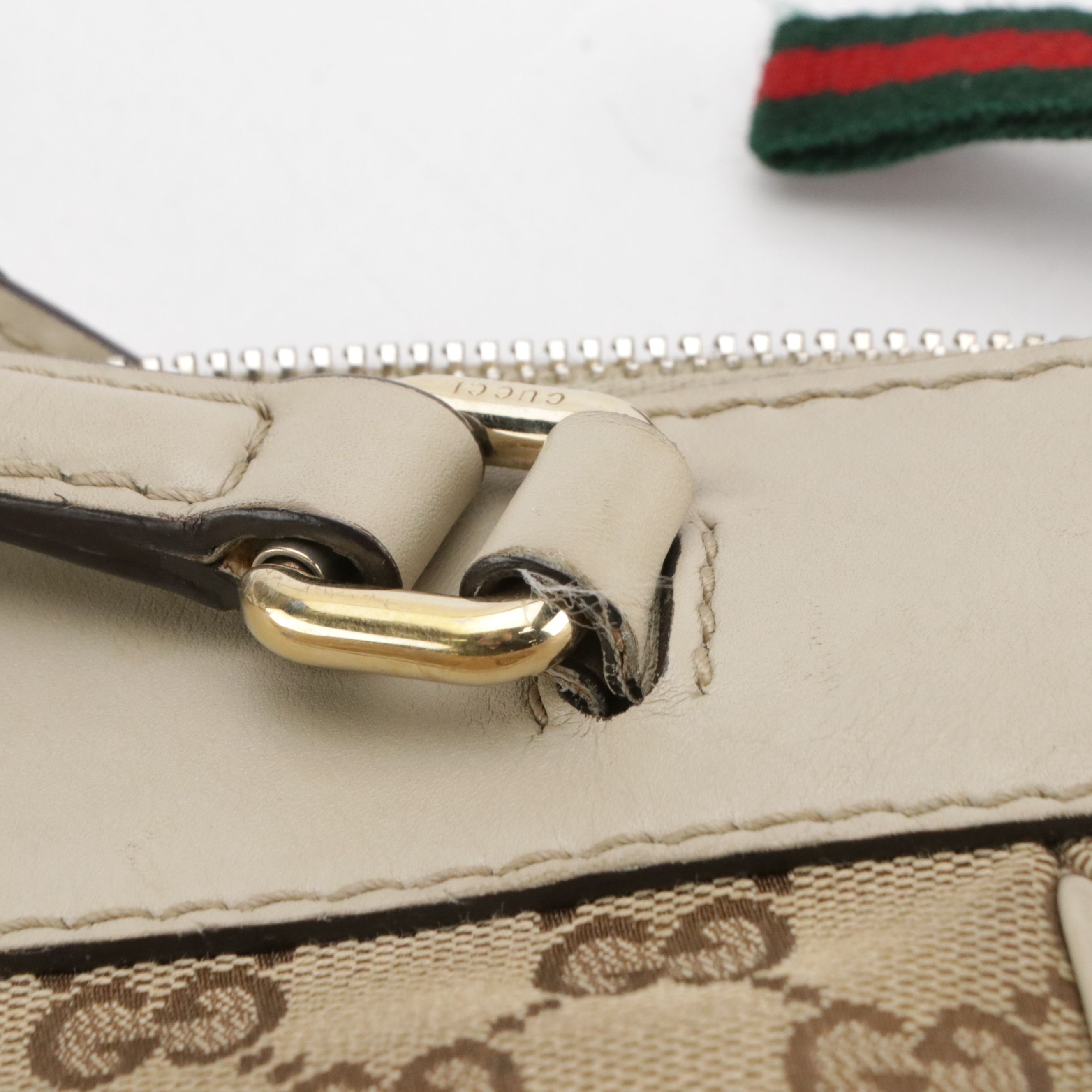 Gucci Mayfair Two-Way Satchel Bag in Monogram Canvas, White Leather & Web Accent