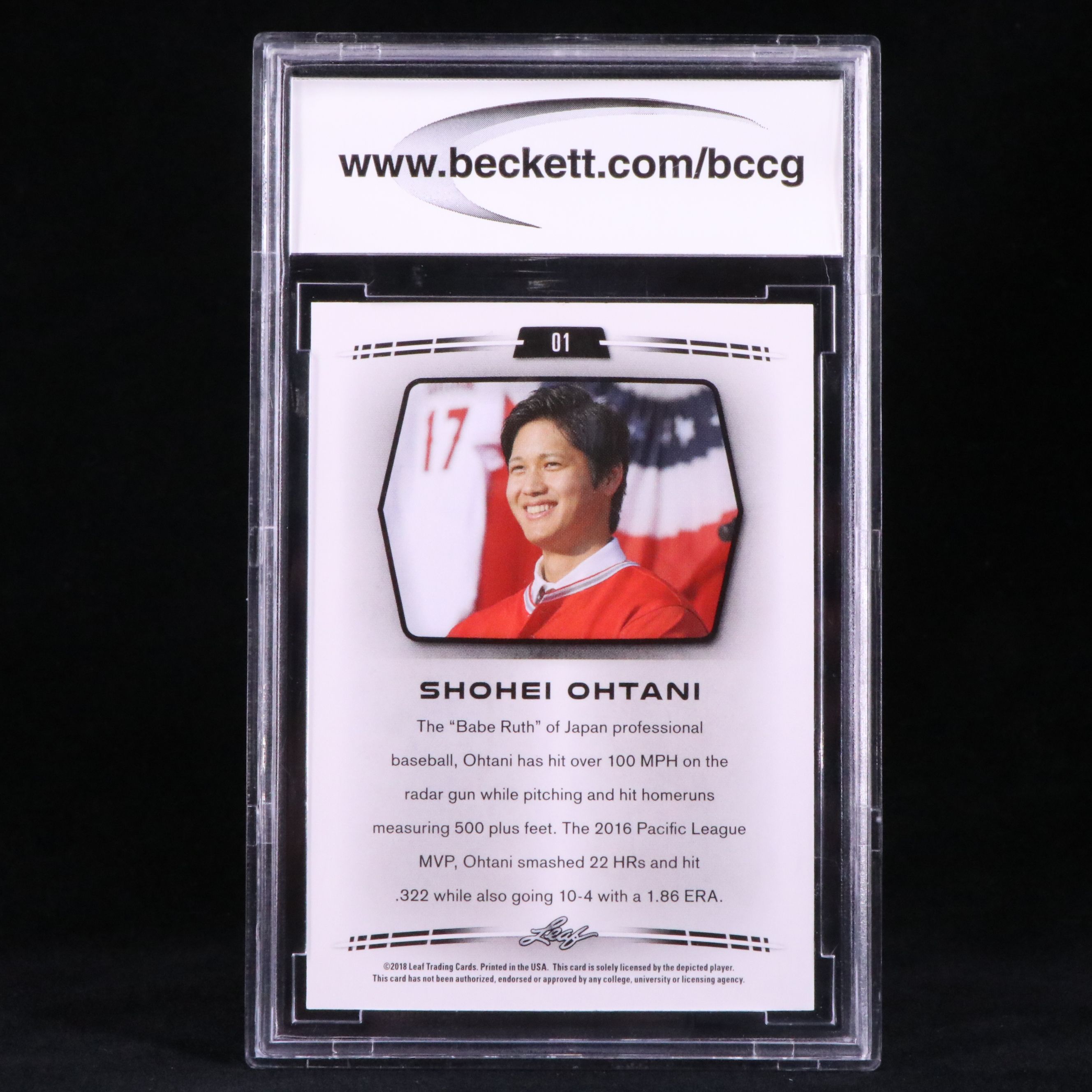 2018 Leaf Shohei Ohtani Rookie Year Baseball Card Graded BCCG 10