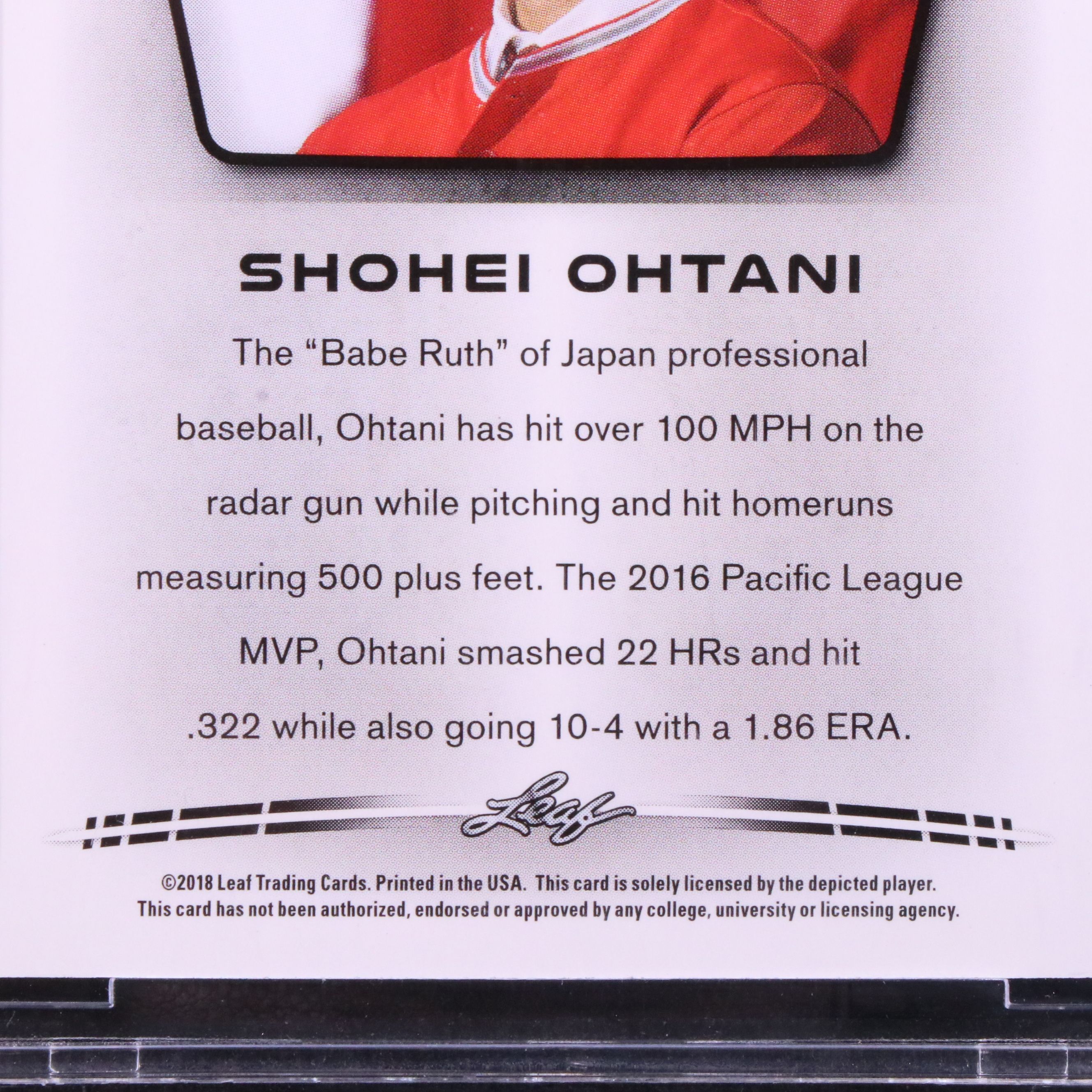 2018 Leaf Shohei Ohtani Rookie Year Baseball Card Graded BCCG 10