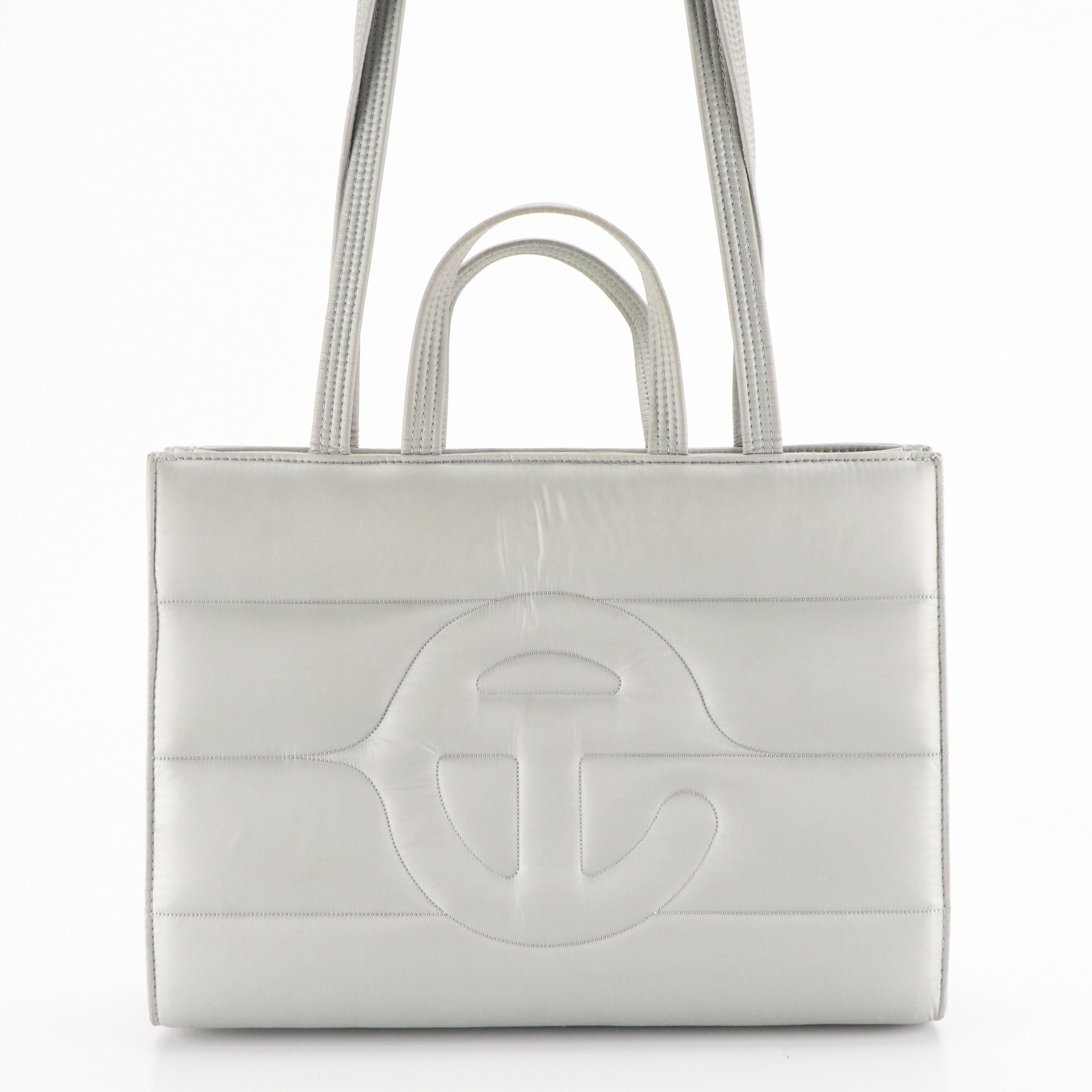 Telfar Medium Puff Shopper Bag in Silver Quilted Nylon