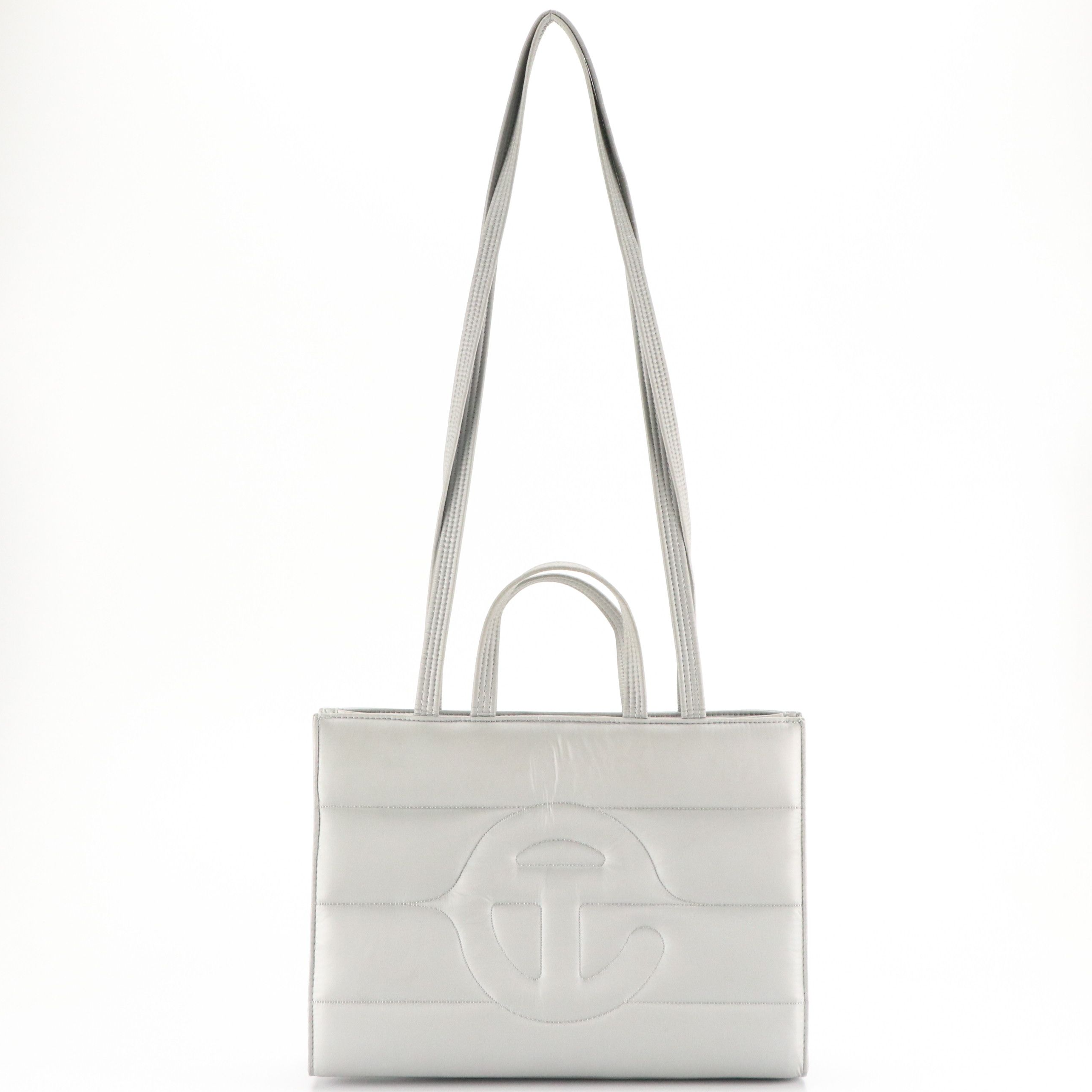 Telfar Medium Puff Shopper Bag in Silver Quilted Nylon