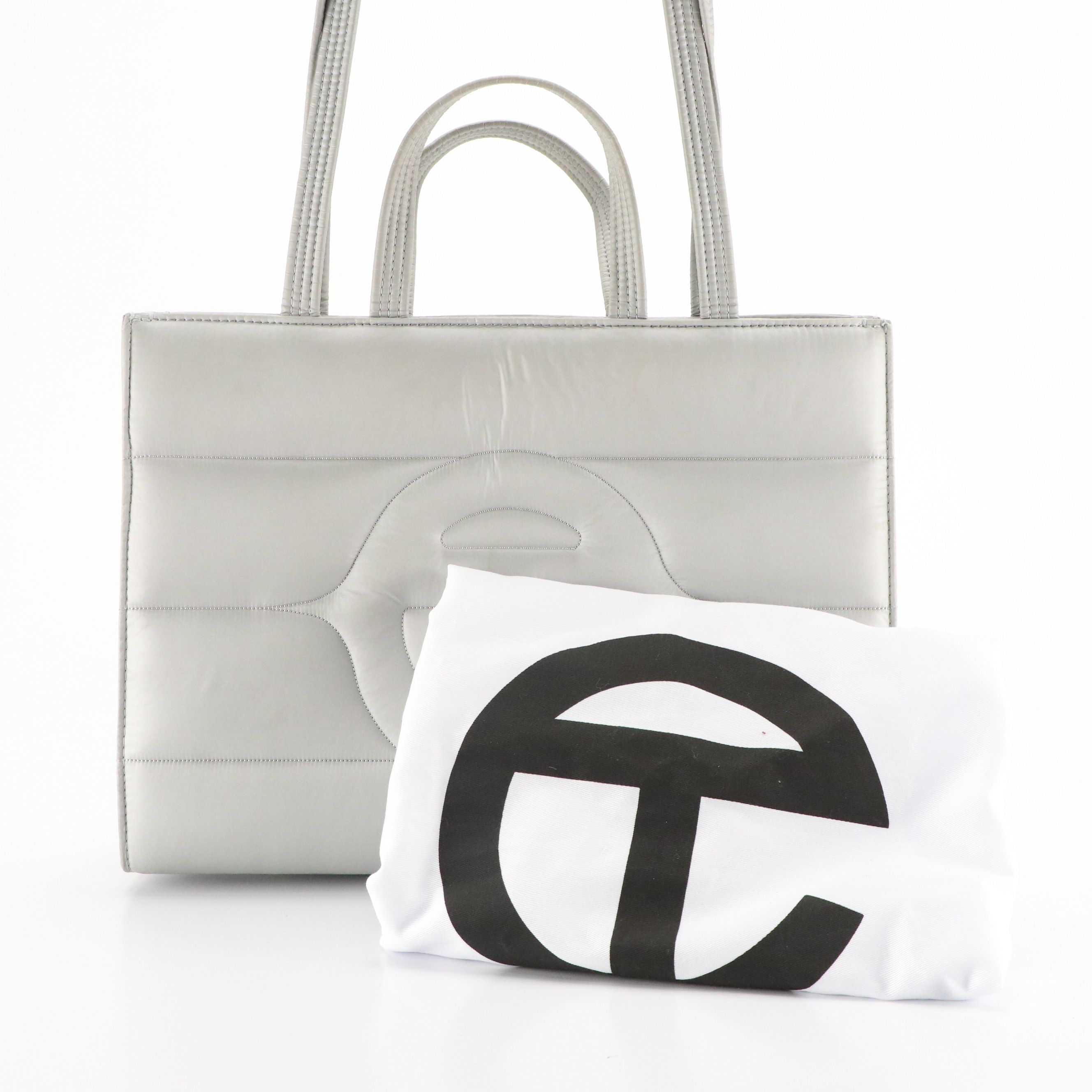 Telfar Medium Puff Shopper Bag in Silver Quilted Nylon