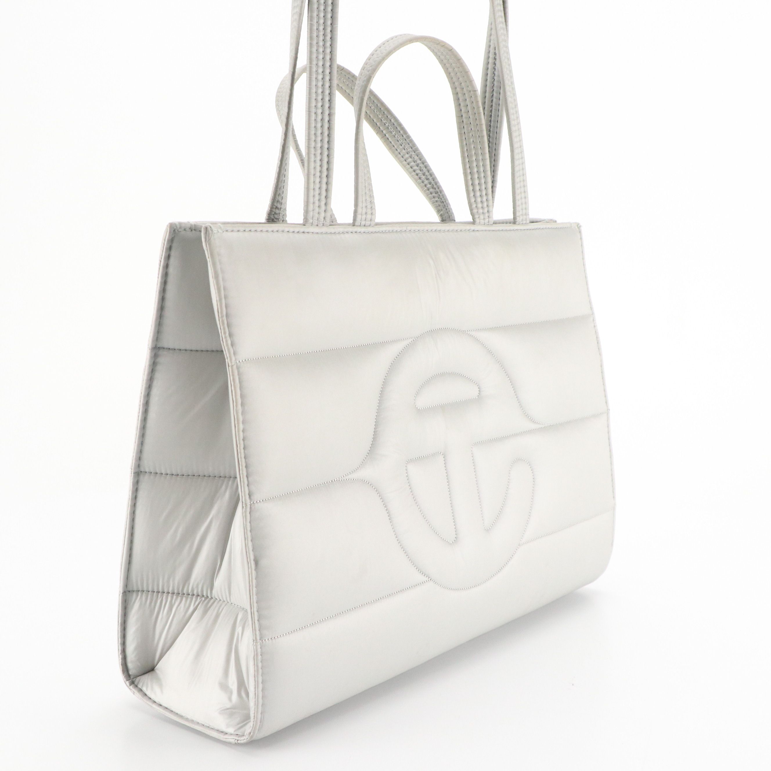 Telfar Medium Puff Shopper Bag in Silver Quilted Nylon