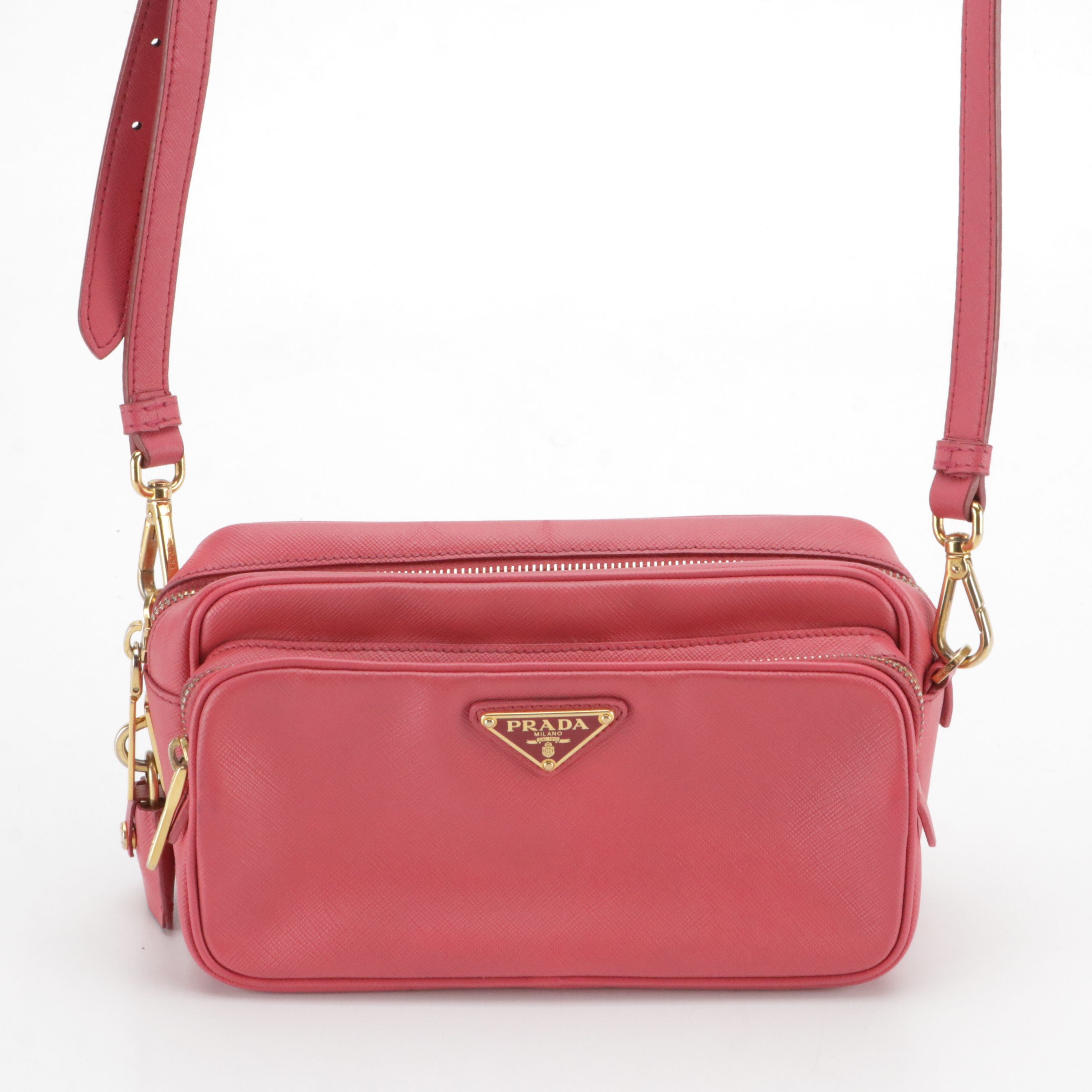 Prada Crossbody Bag in Watermelon Pink Saffiano Leather