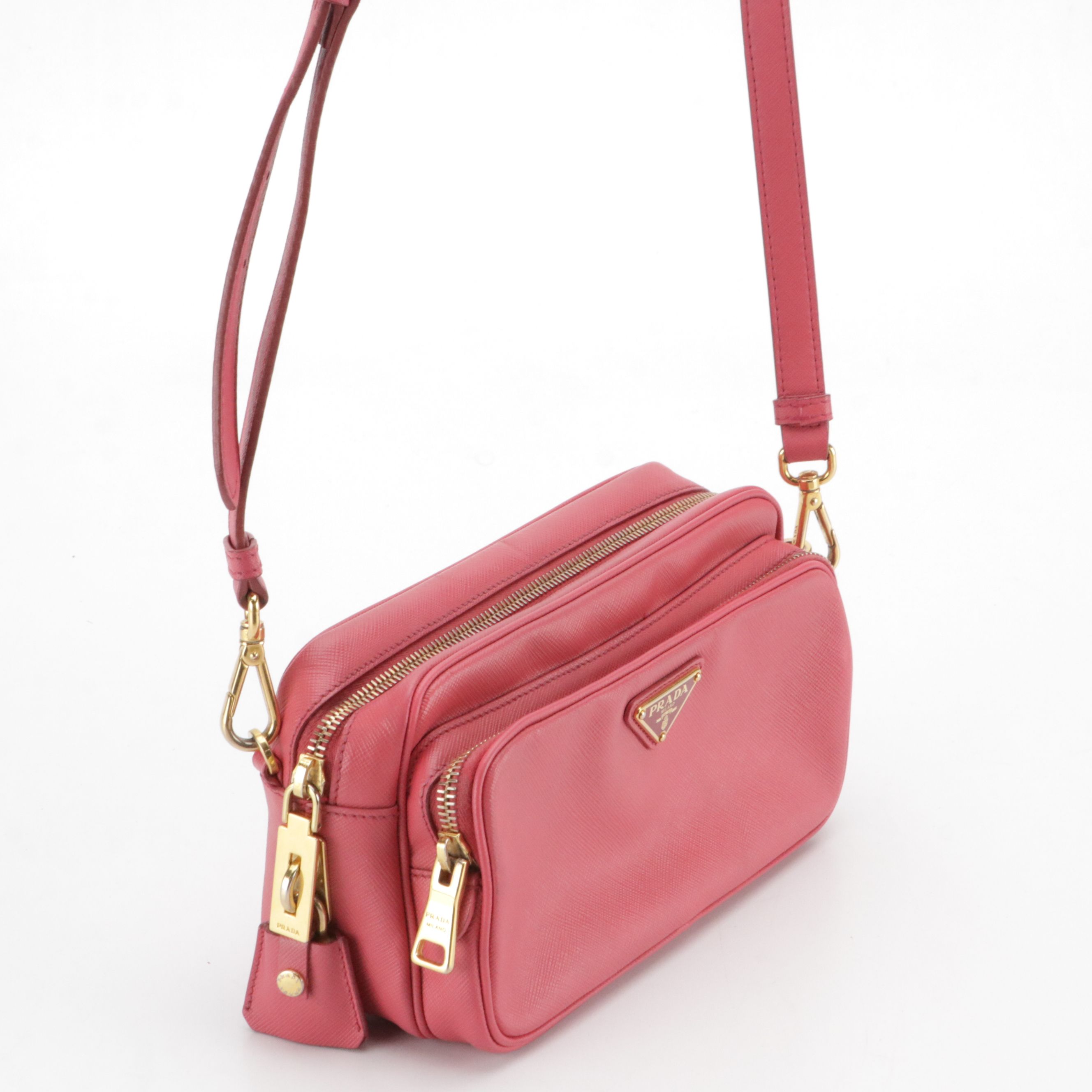 Prada Crossbody Bag in Watermelon Pink Saffiano Leather