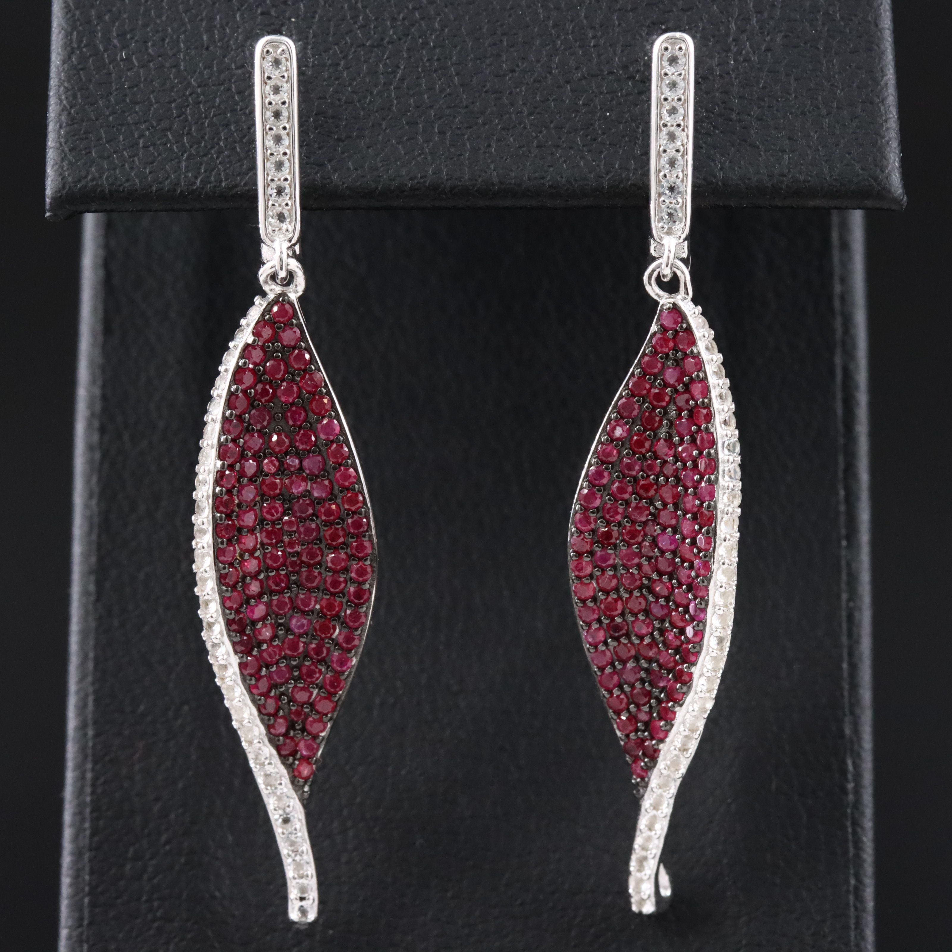 Sterling Ruby and White Sapphire Drop Earrings