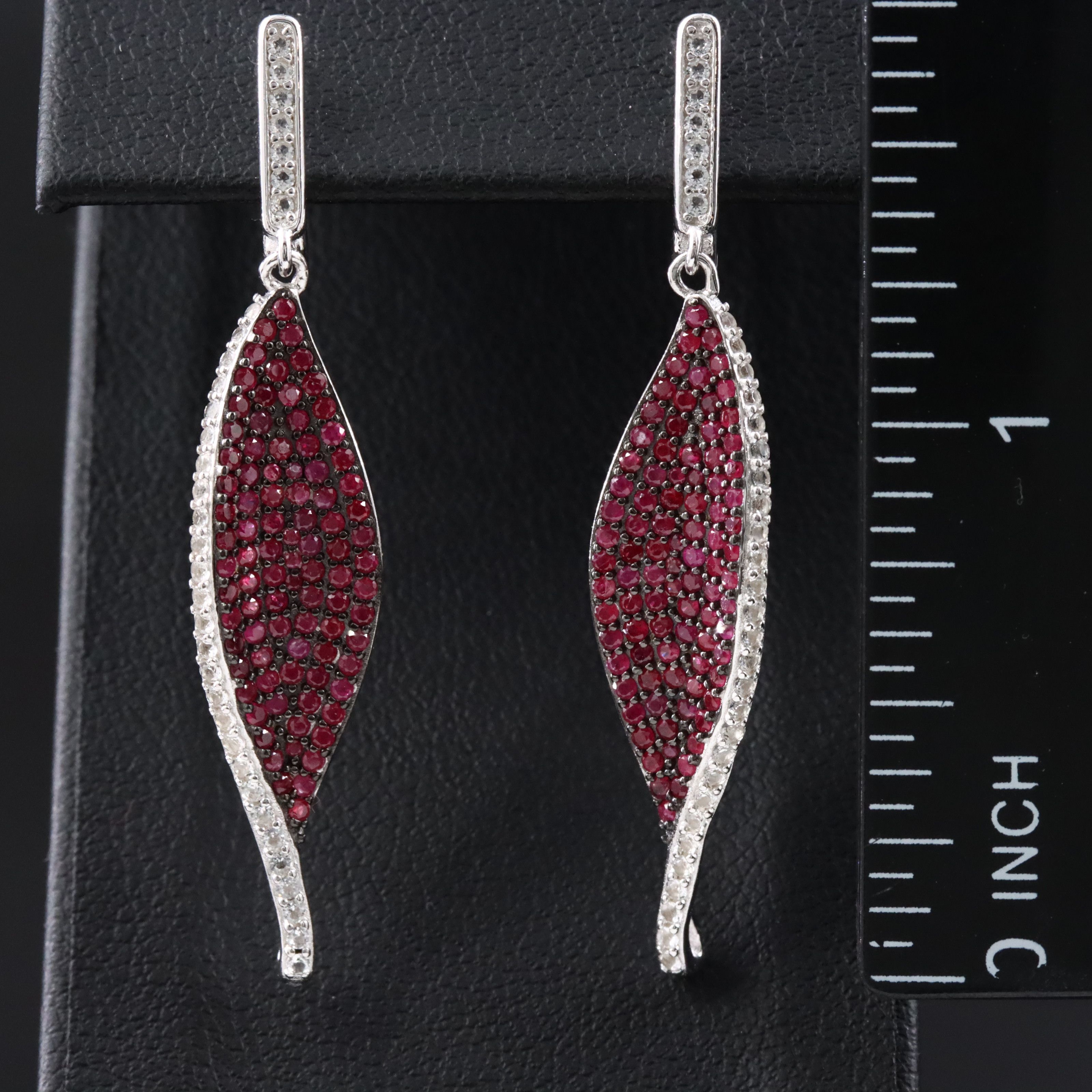 Sterling Ruby and White Sapphire Drop Earrings