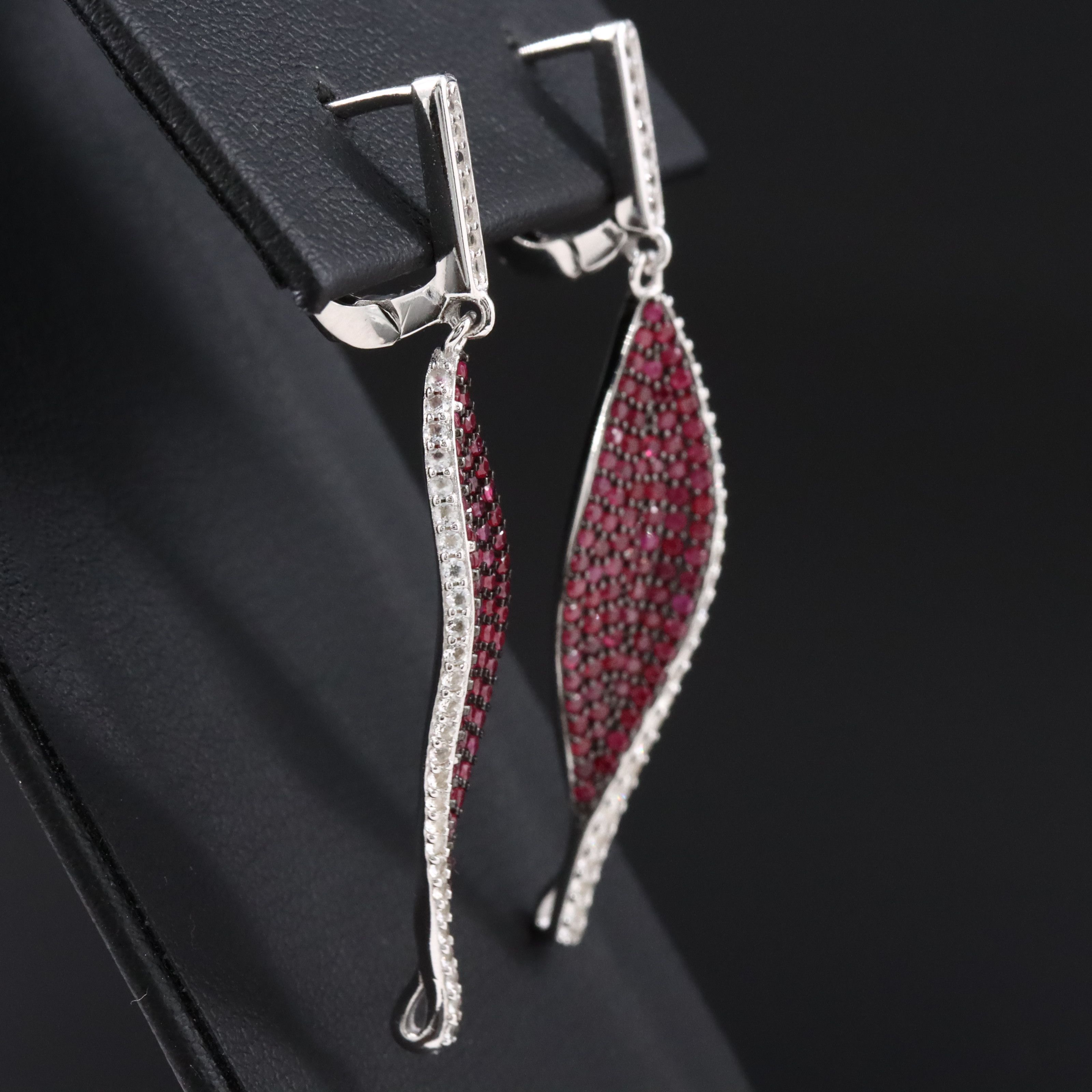 Sterling Ruby and White Sapphire Drop Earrings