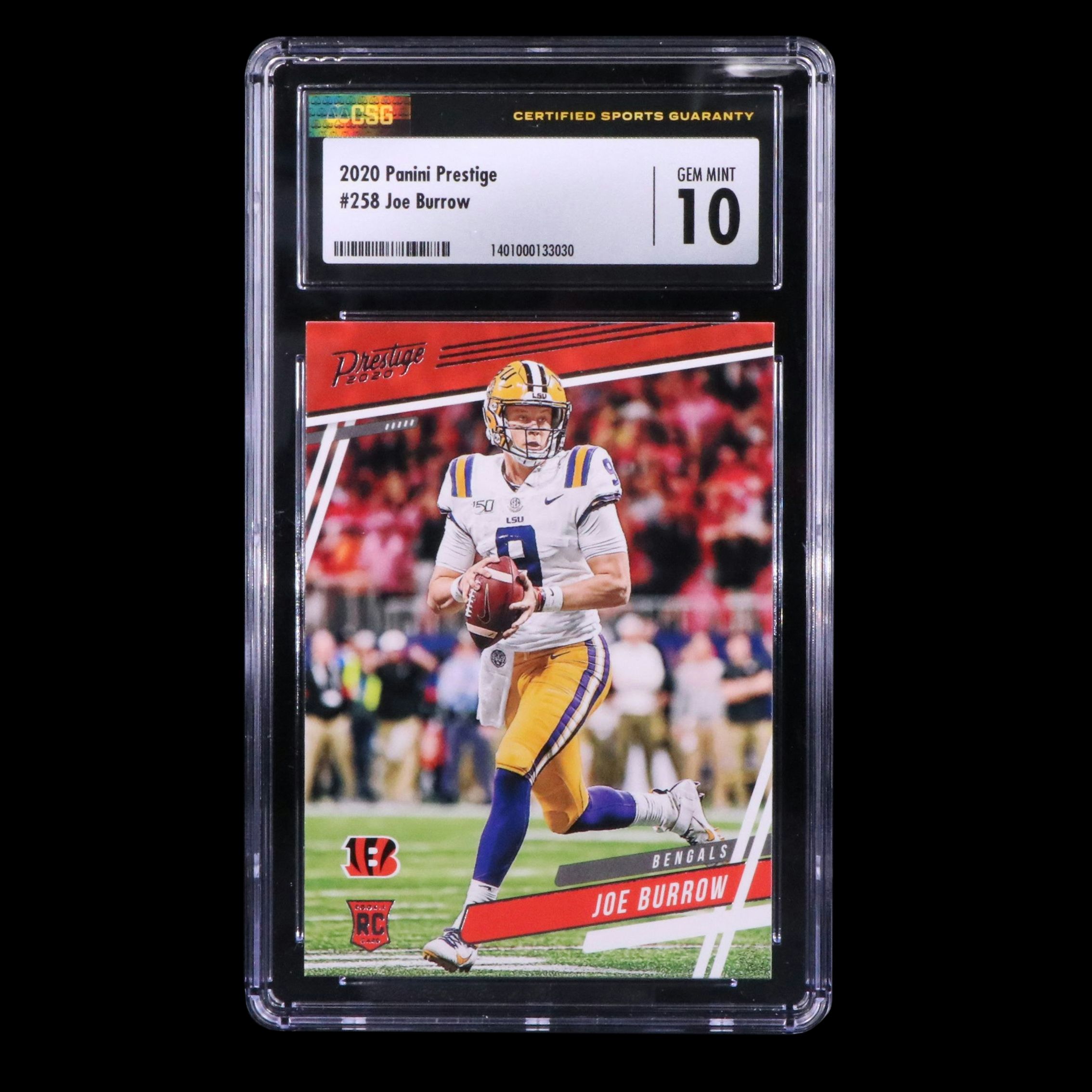 2020 Prestige Joe Burrow Cincinnati Bengals Rookie Football Card Graded CSG 10