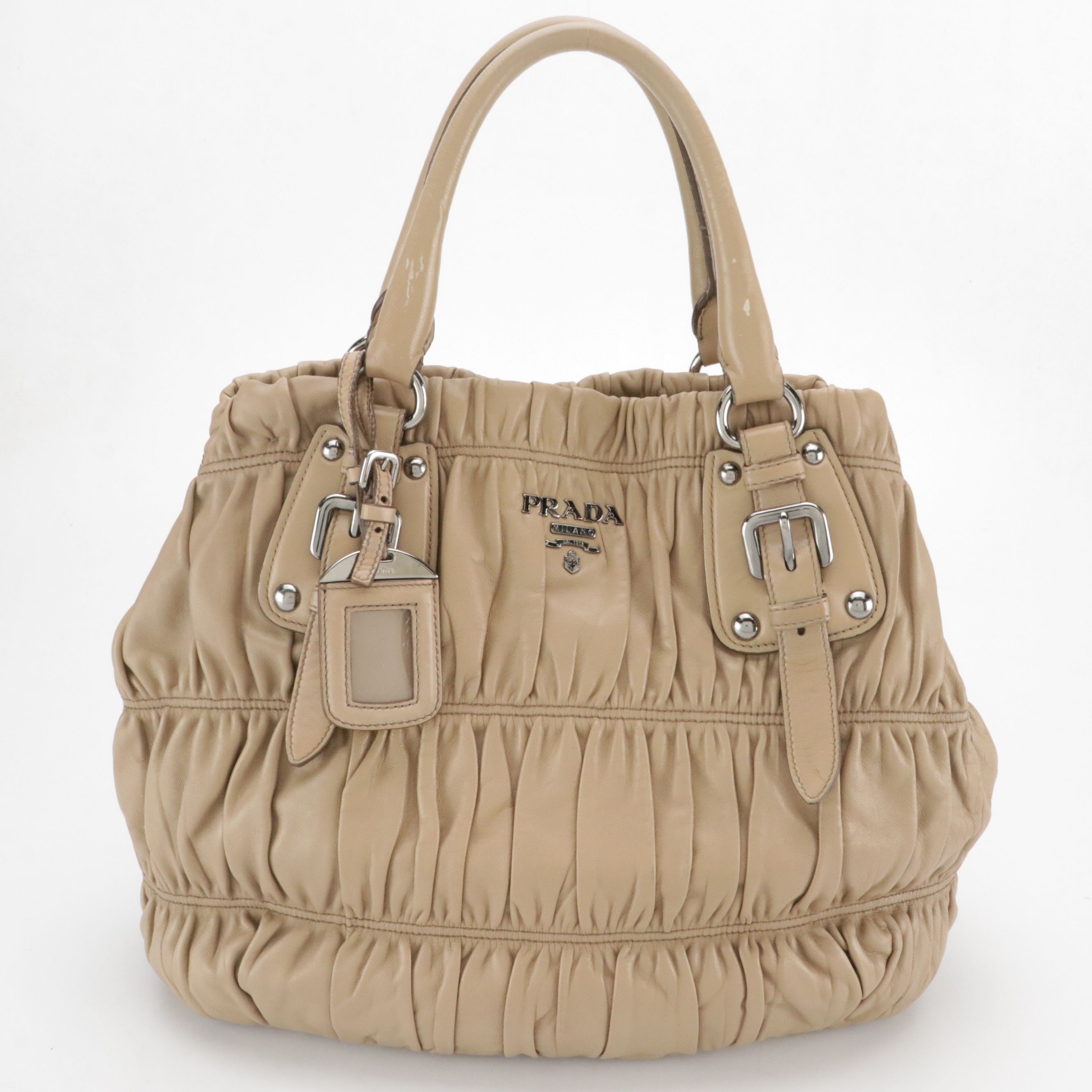 Prada Two-Way Tote Bag in Beige Gauffré Lambskin Leather