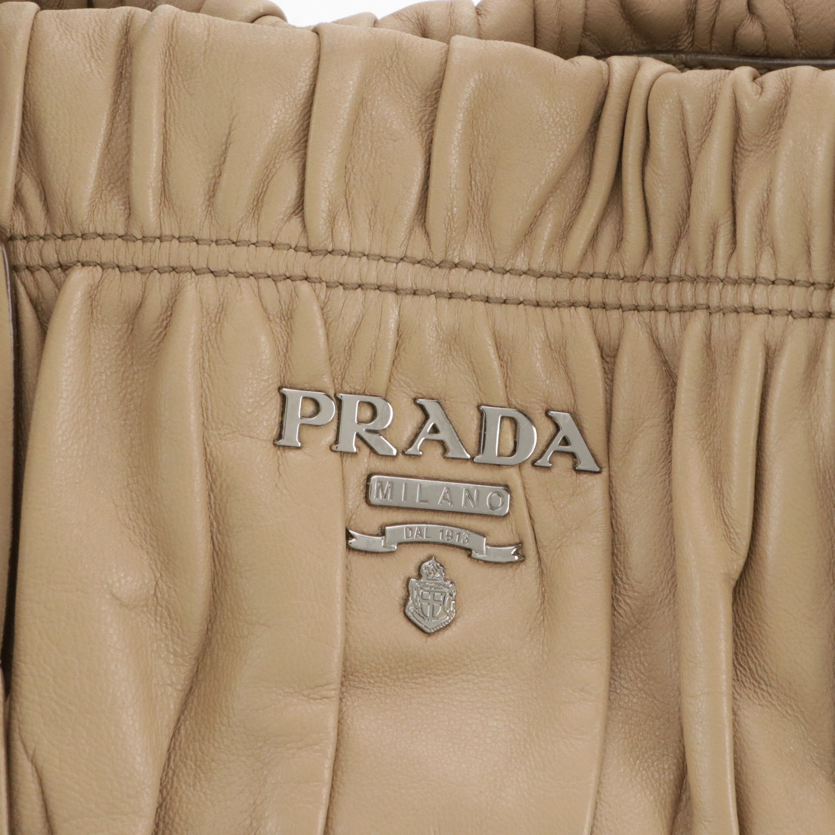 Prada Two-Way Tote Bag in Beige Gauffré Lambskin Leather