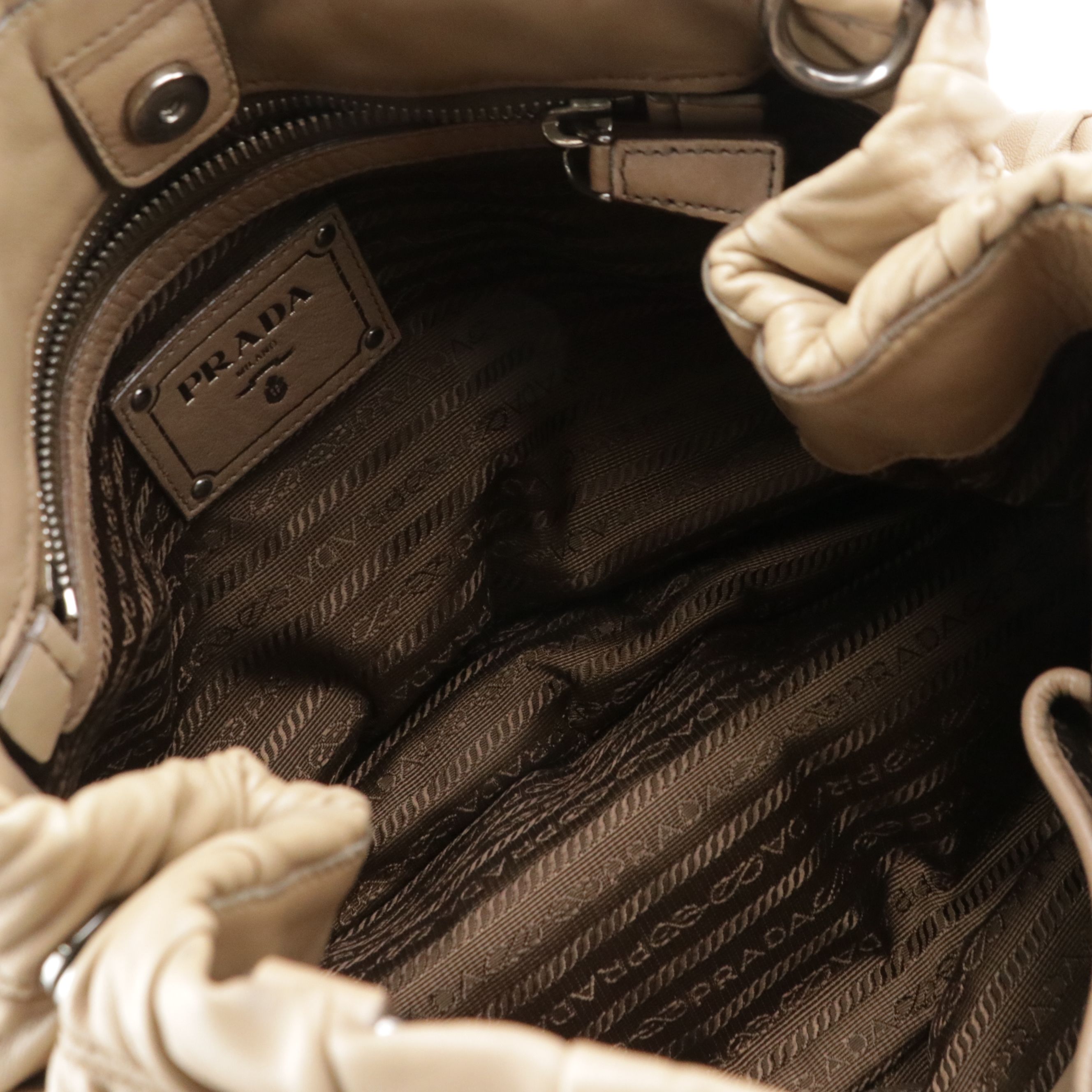 Prada Two-Way Tote Bag in Beige Gauffré Lambskin Leather