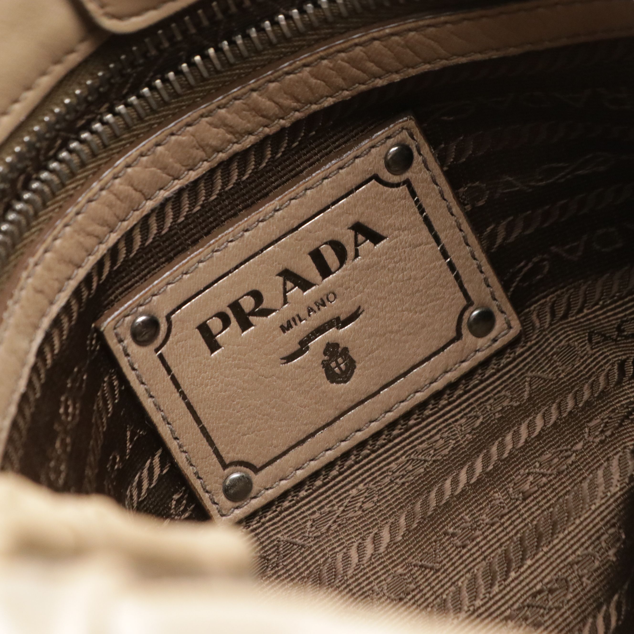 Prada Two-Way Tote Bag in Beige Gauffré Lambskin Leather
