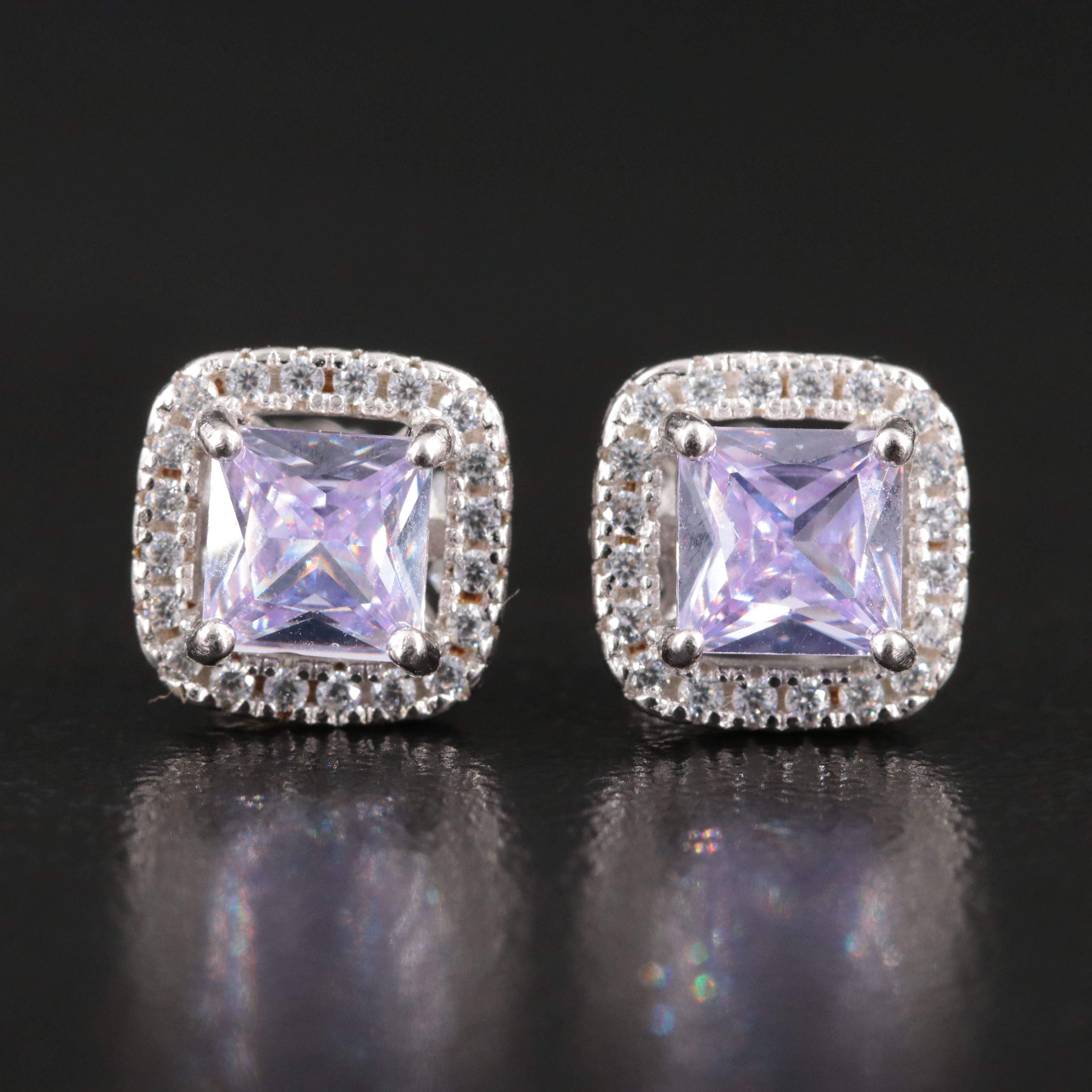 Sterling CZ Halo Stud Earring