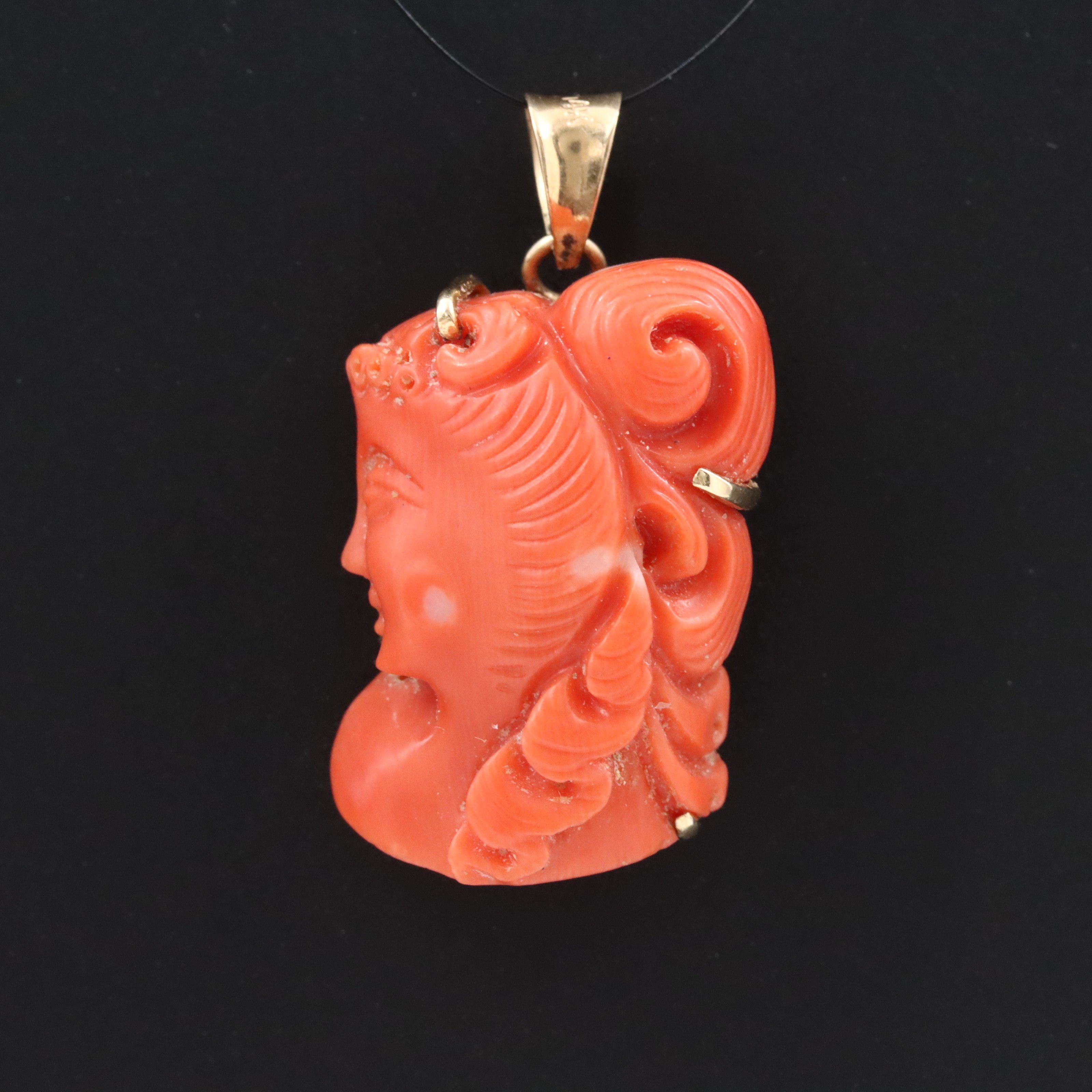 Vintage 14K Carved Coral Pendant