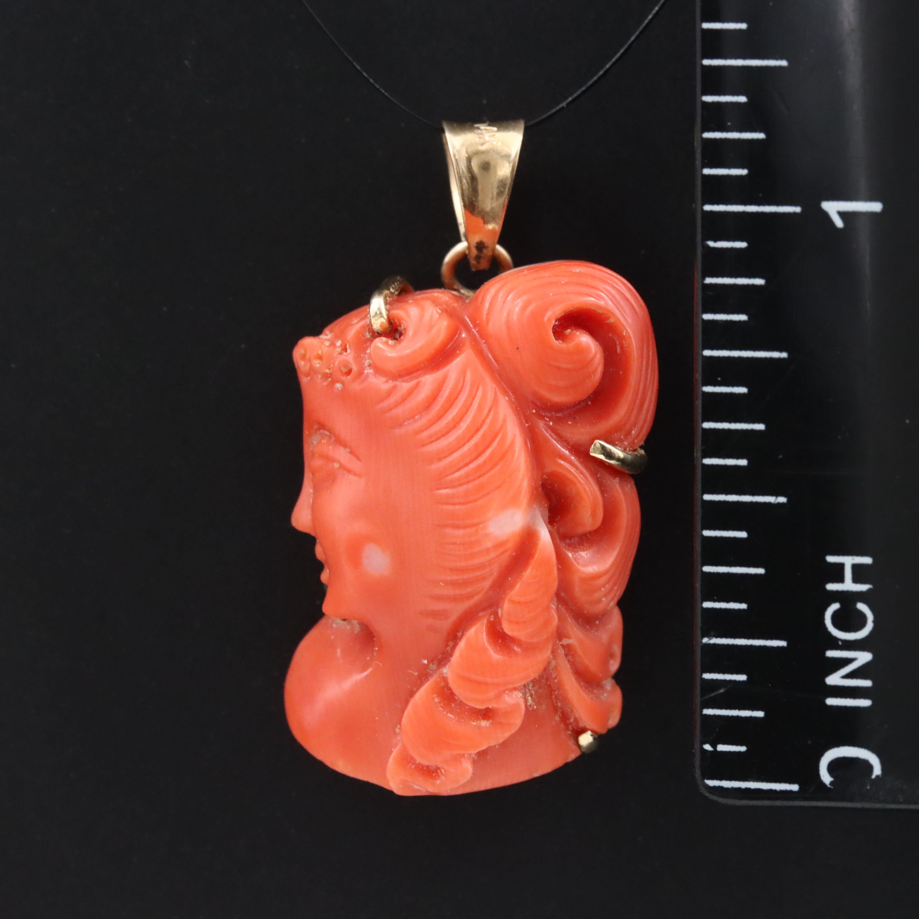 Vintage 14K Carved Coral Pendant