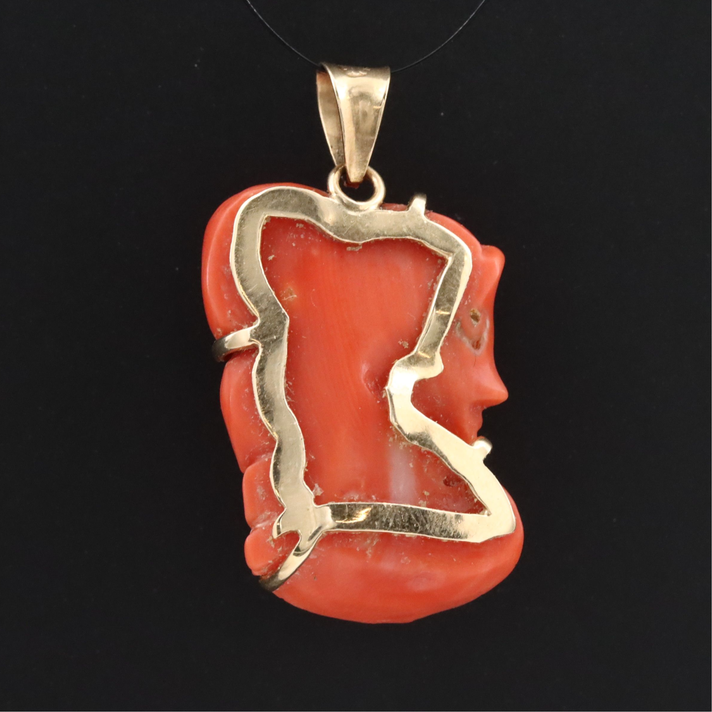 Vintage 14K Carved Coral Pendant