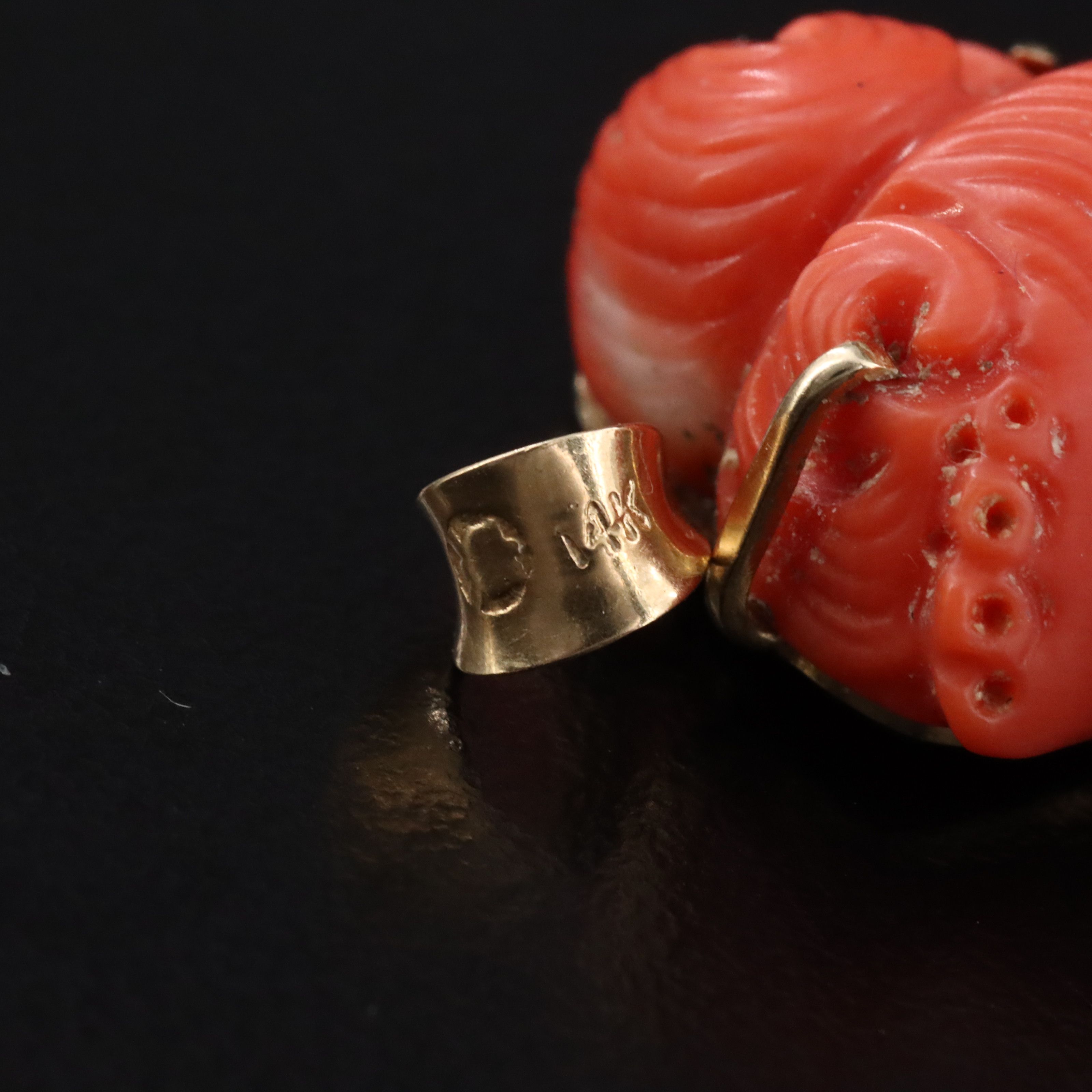 Vintage 14K Carved Coral Pendant