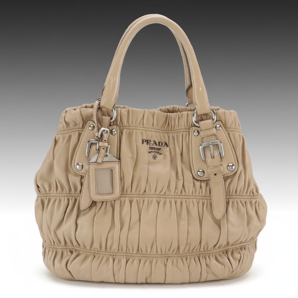 Prada Two-Way Tote Bag in Beige Gauffré Lambskin Leather