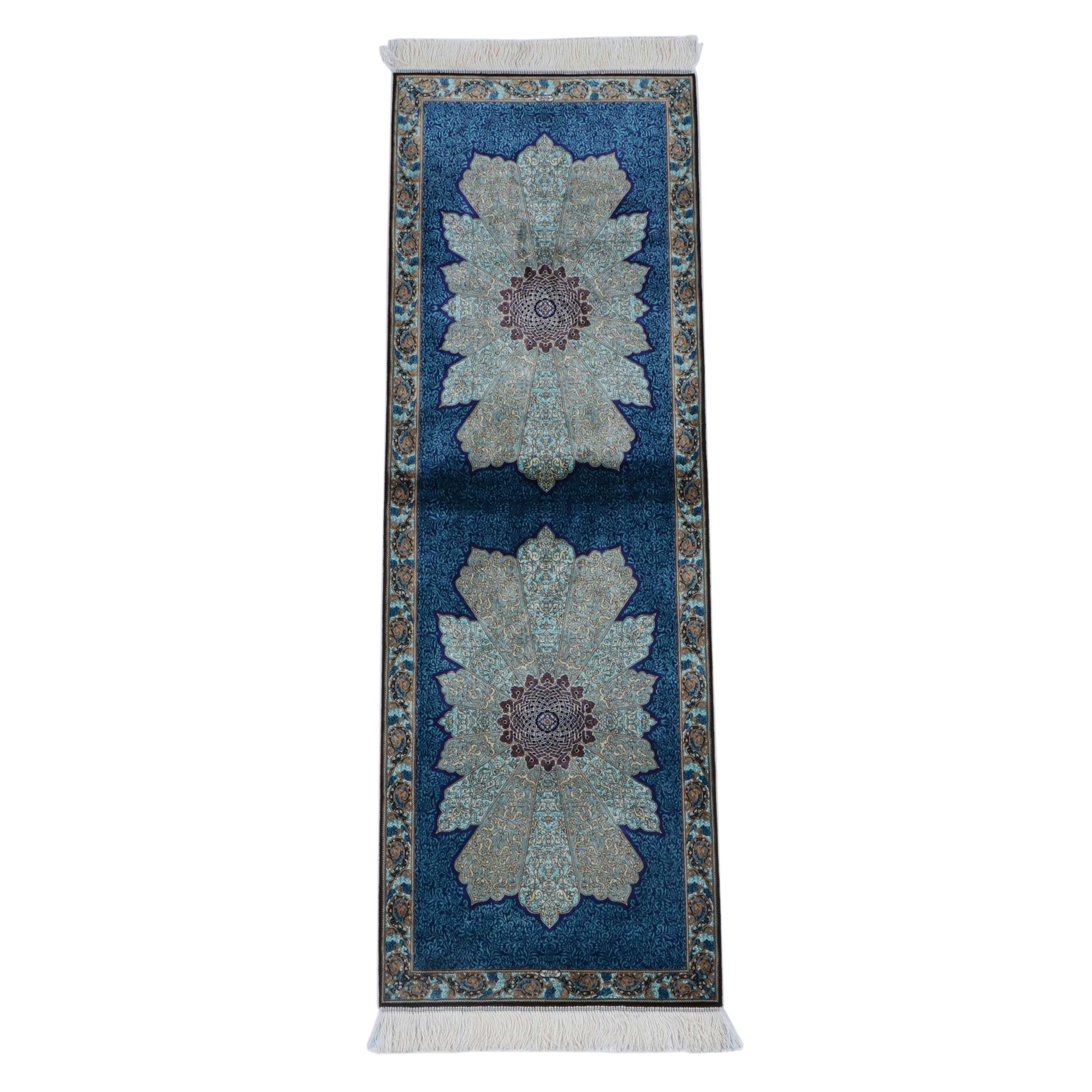 2' x 6'5 Hand-Knotted Persian Qom Silk Carpet Runner