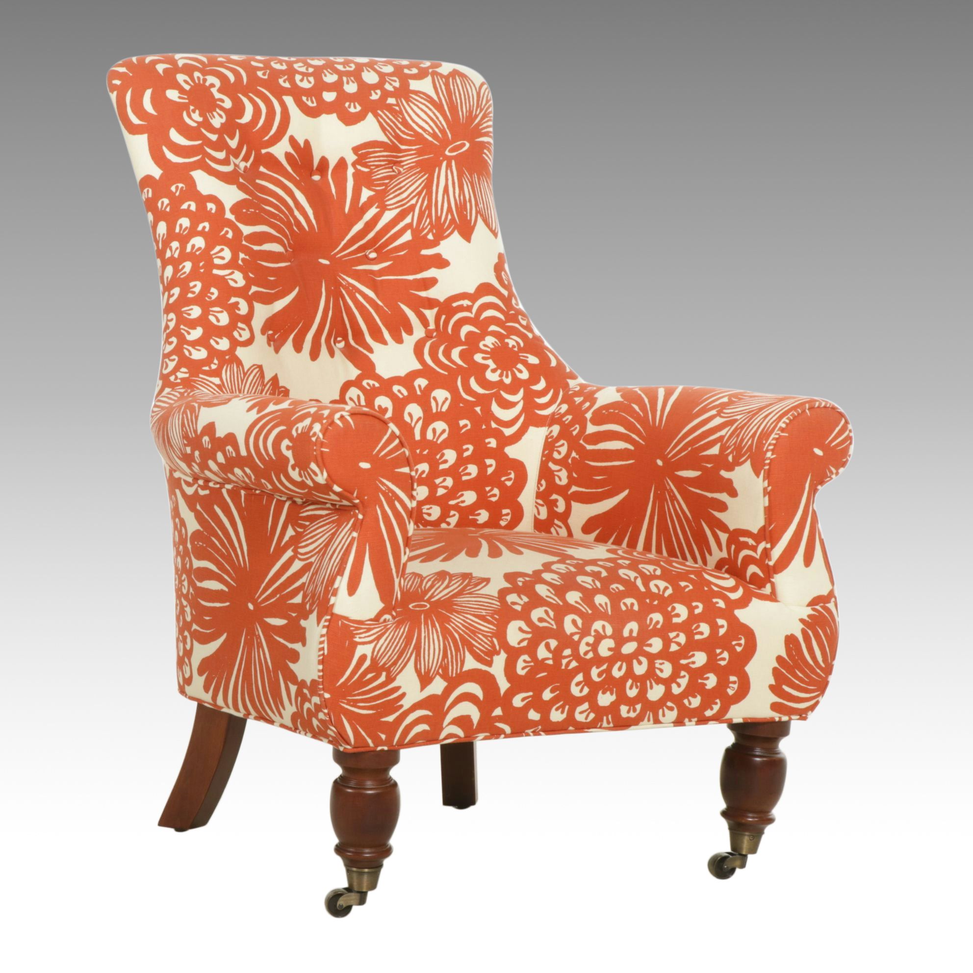 Vanguard Furniture High-Back Club Chair with Bold Floral Print Upholstery