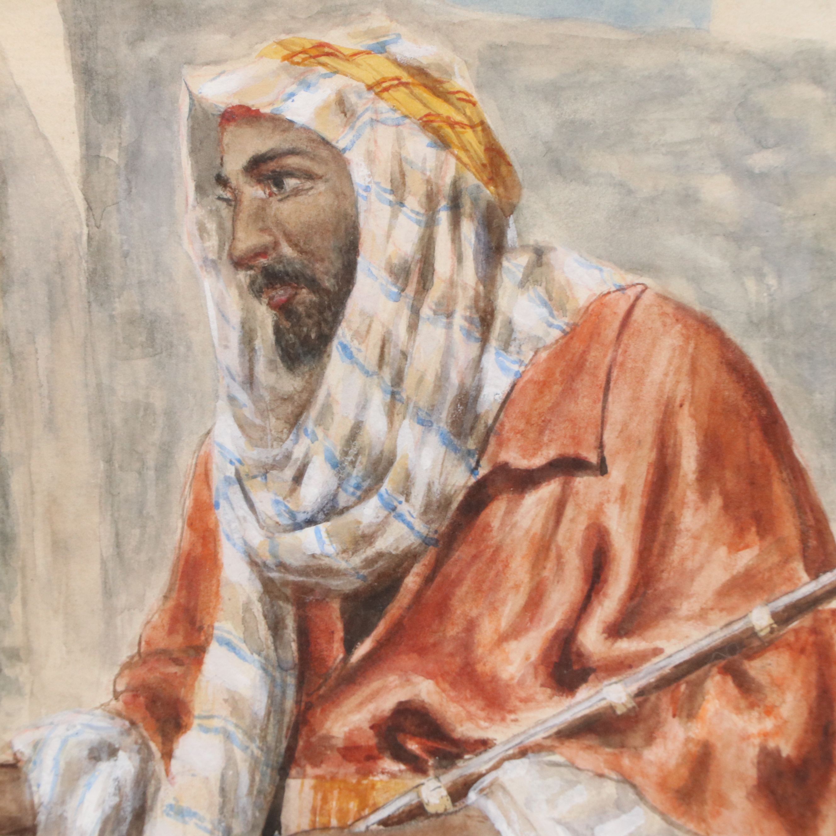 Giuseppe Gabani Orientalist Style Equine Watercolor Painting, 19th Century