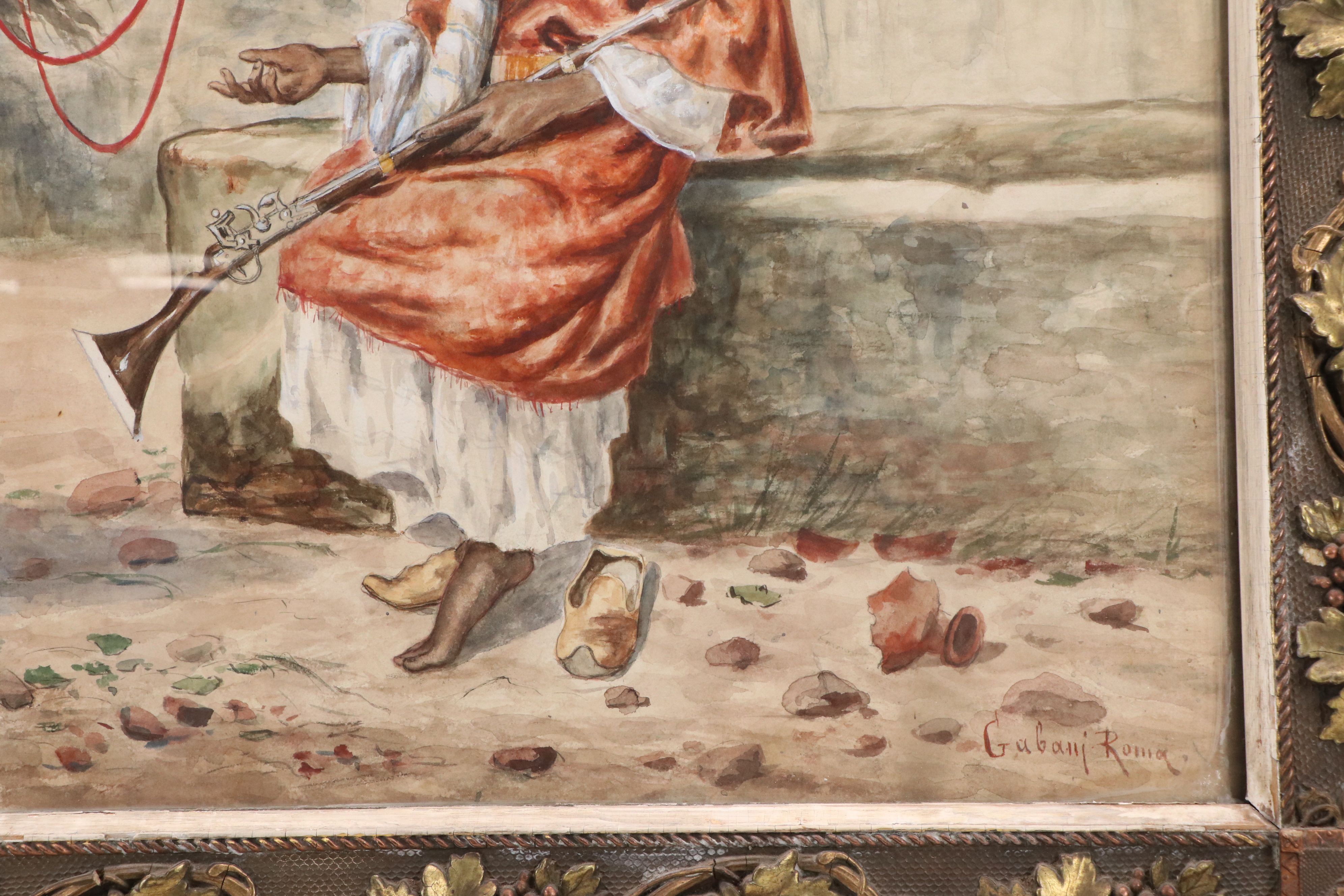 Giuseppe Gabani Orientalist Style Equine Watercolor Painting, 19th Century