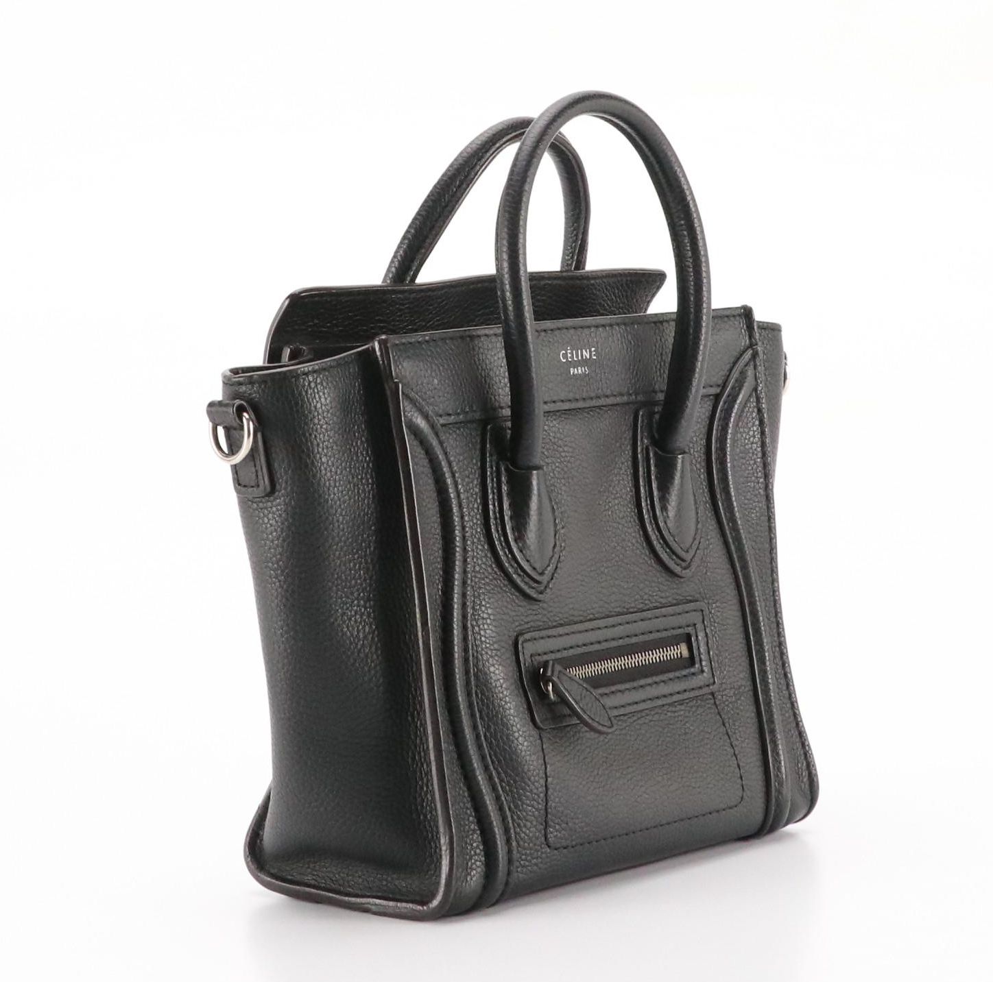 Céline Nano Two-Way Luggage Tote in Black Grained Calfskin Leather