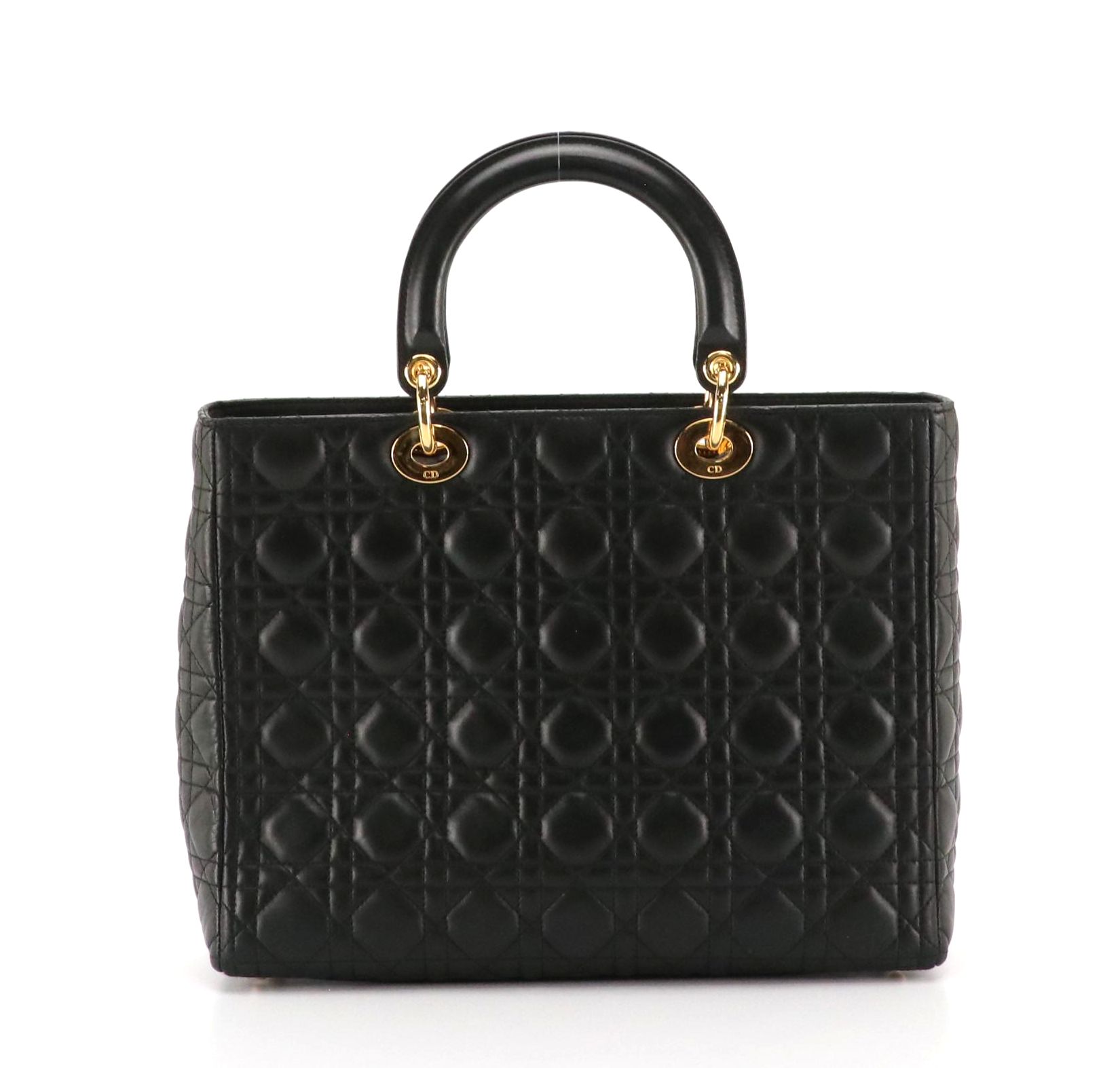 Christian Dior Large Lady Dior Two-Way Bag in Black Cannage Quilted Lambskin