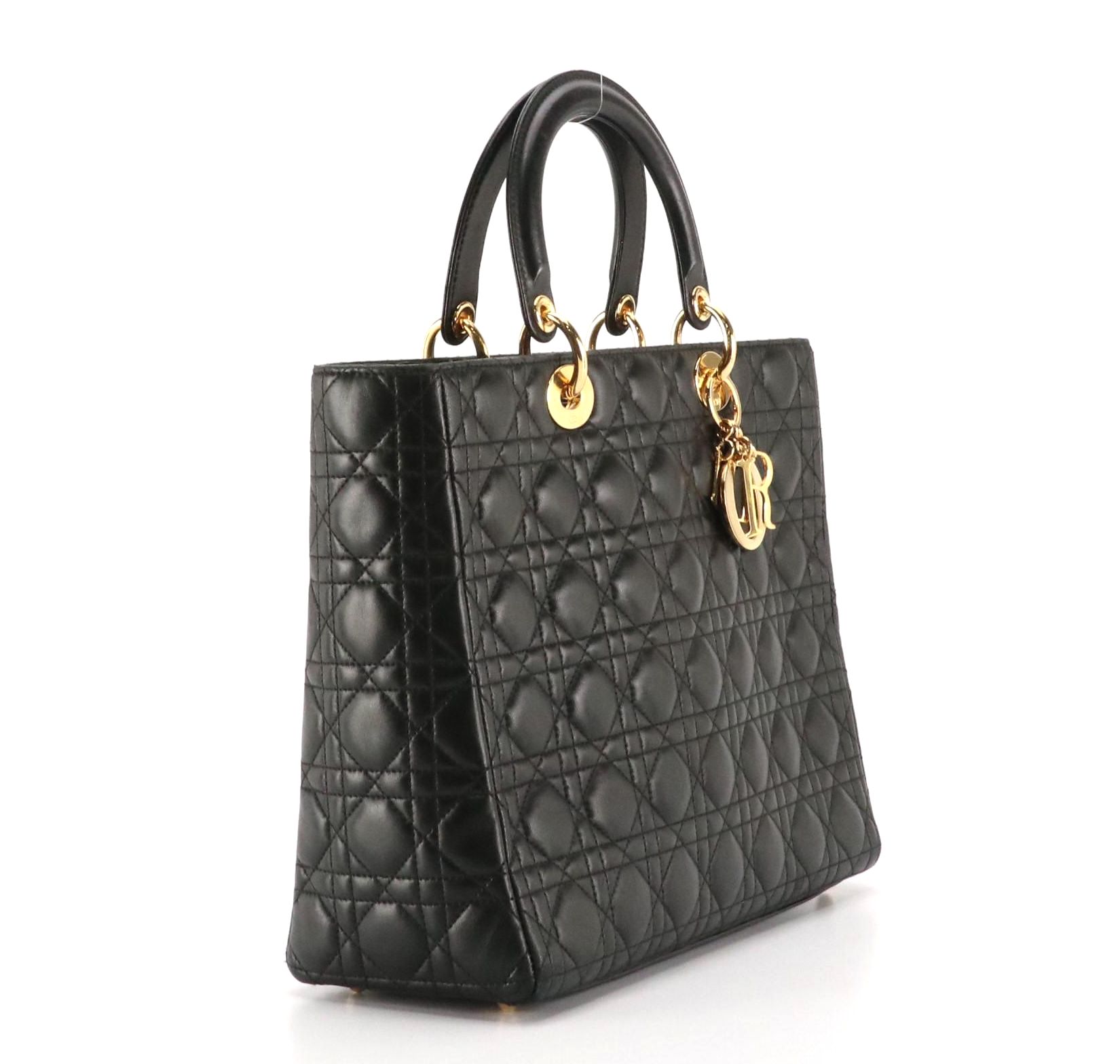 Christian Dior Large Lady Dior Two-Way Bag in Black Cannage Quilted Lambskin