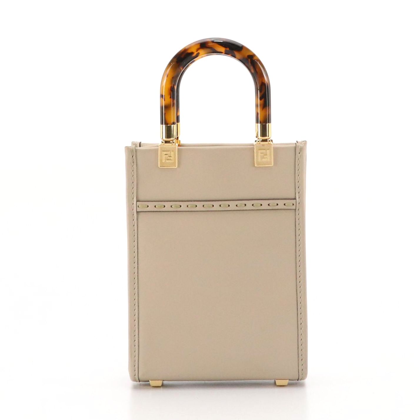 Fendi Mini Sunshine Top Handle Shopper Tote in Taupe Leather w/ Faux Snakeskin