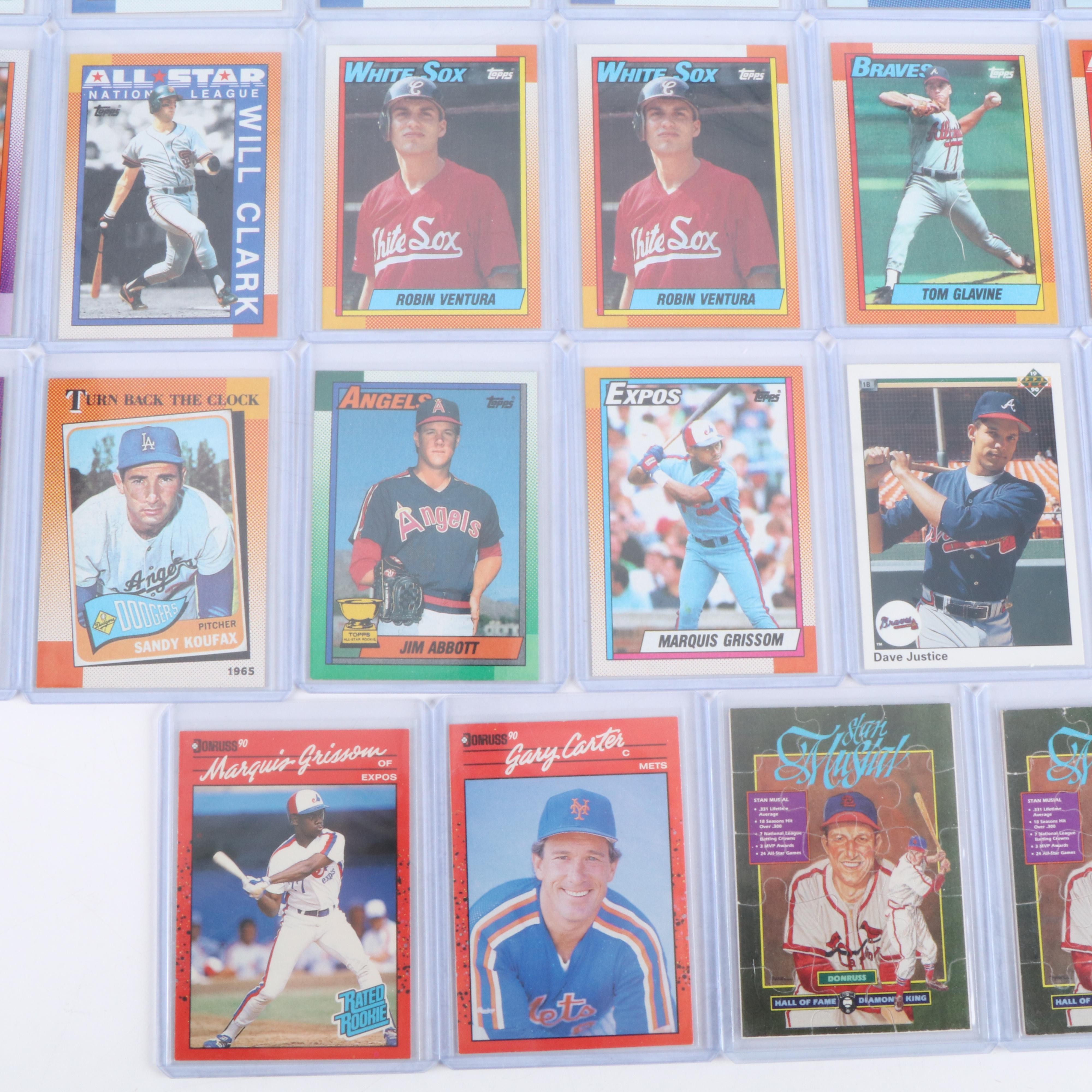 Topps with Other Baseball Cards Featuring Johnny Bench and Sandy Koufax, 1990