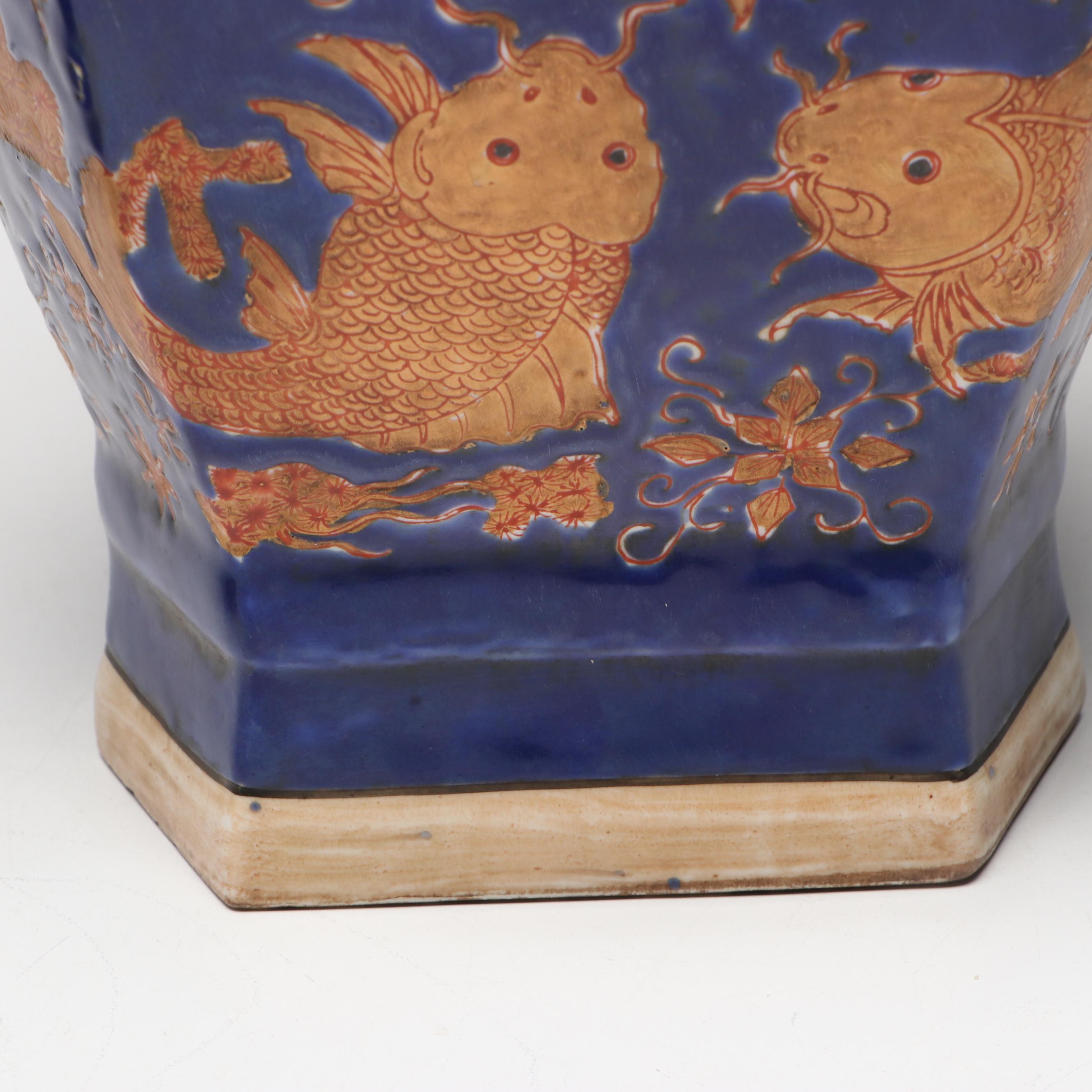 Hong Kong Hand-Painted Koi Fish Porcelain Vases