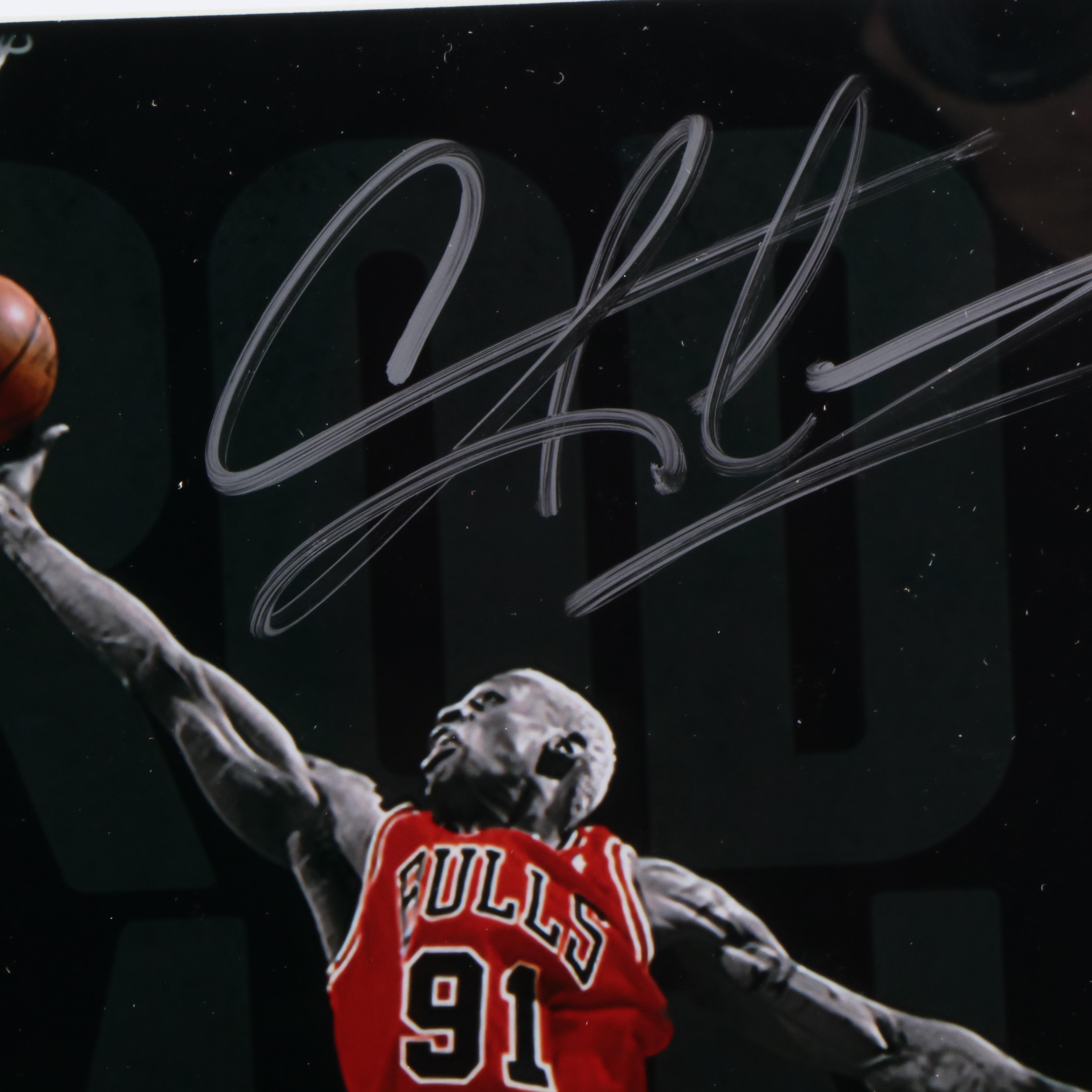 Dennis Rodman Signed Chicago Bulls Basketball Print in Matted Frame, JSA