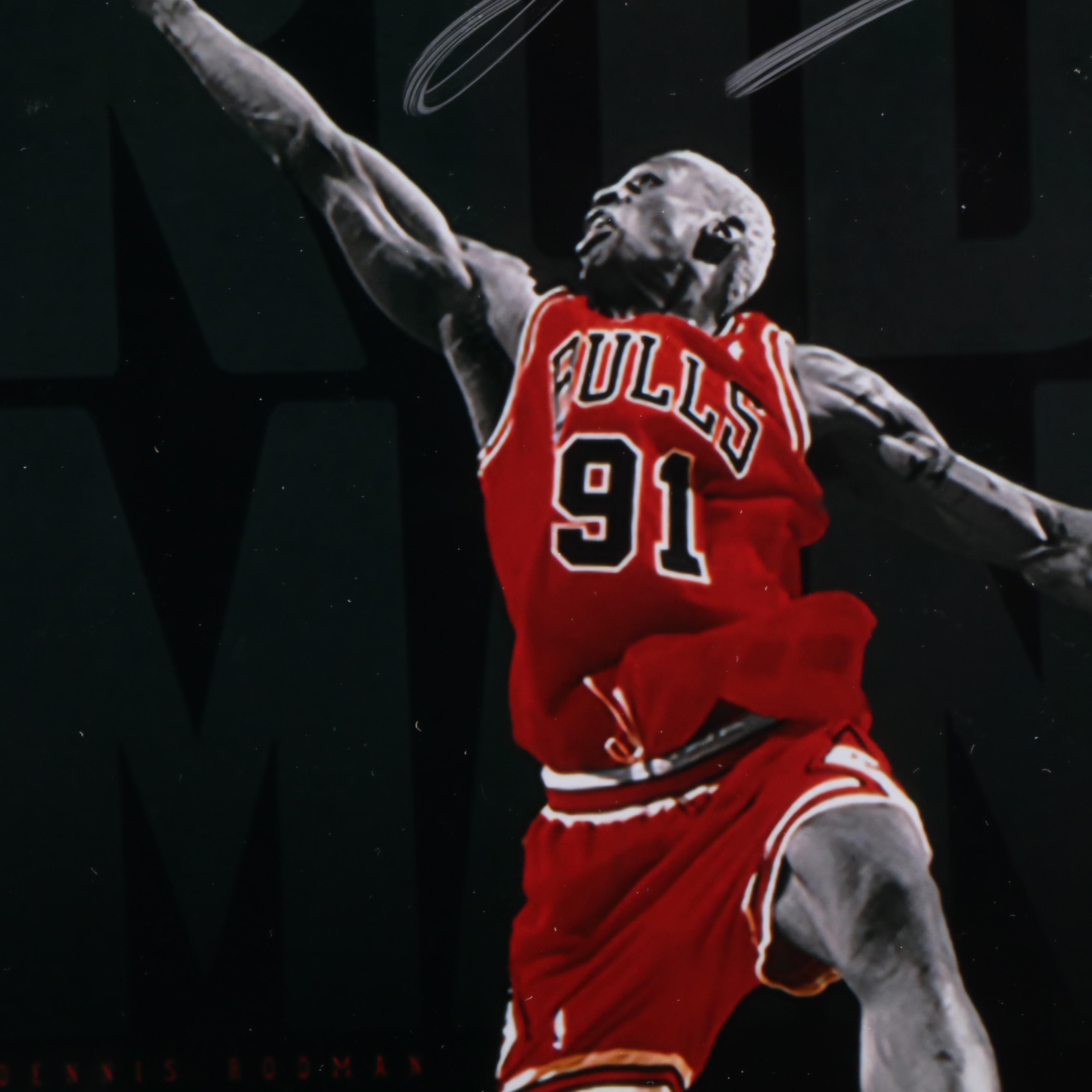 Dennis Rodman Signed Chicago Bulls Basketball Print in Matted Frame, JSA