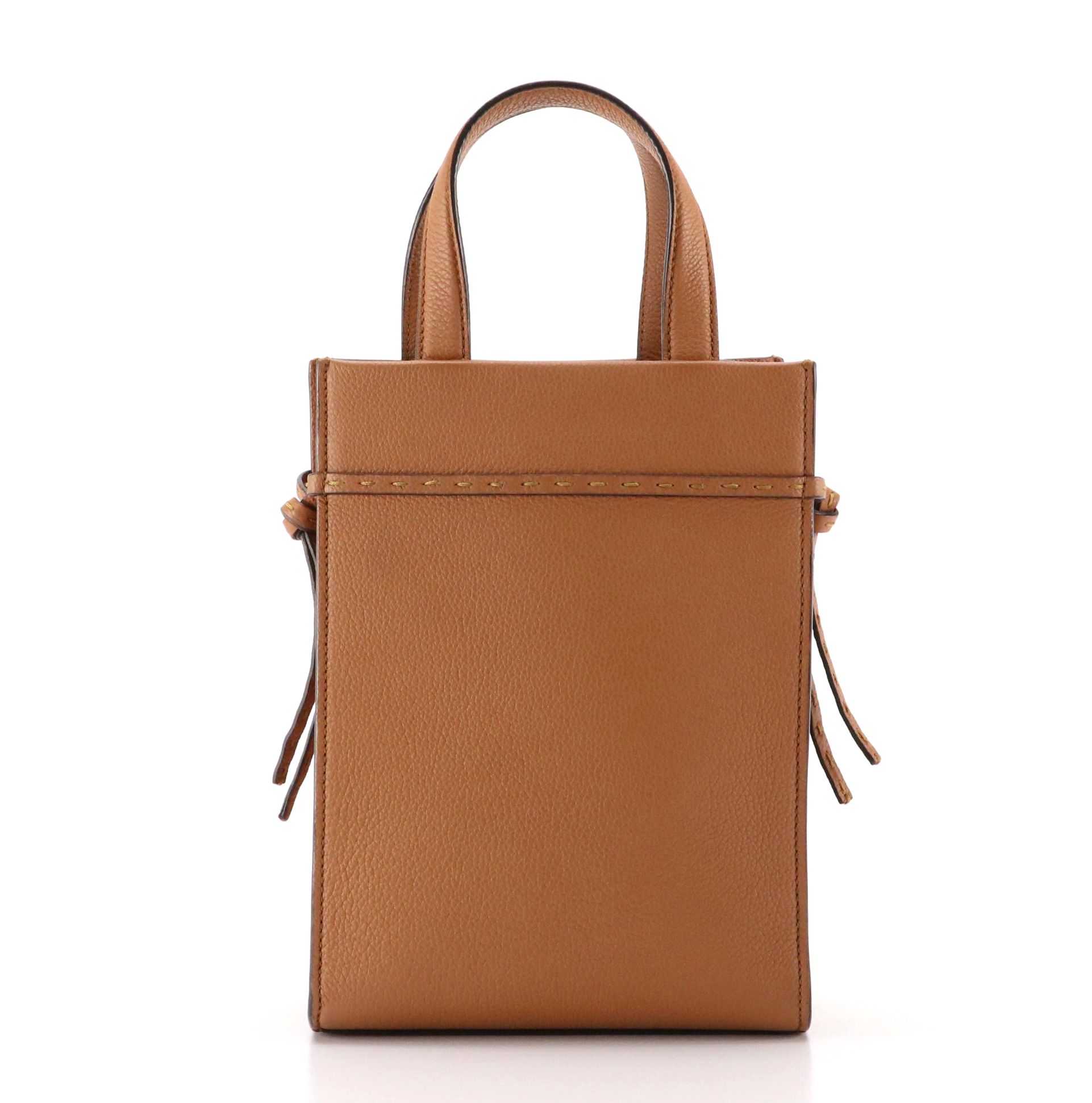 Fendi Mini Go To Shopper Two-Way Tote in Brown Grained Leather