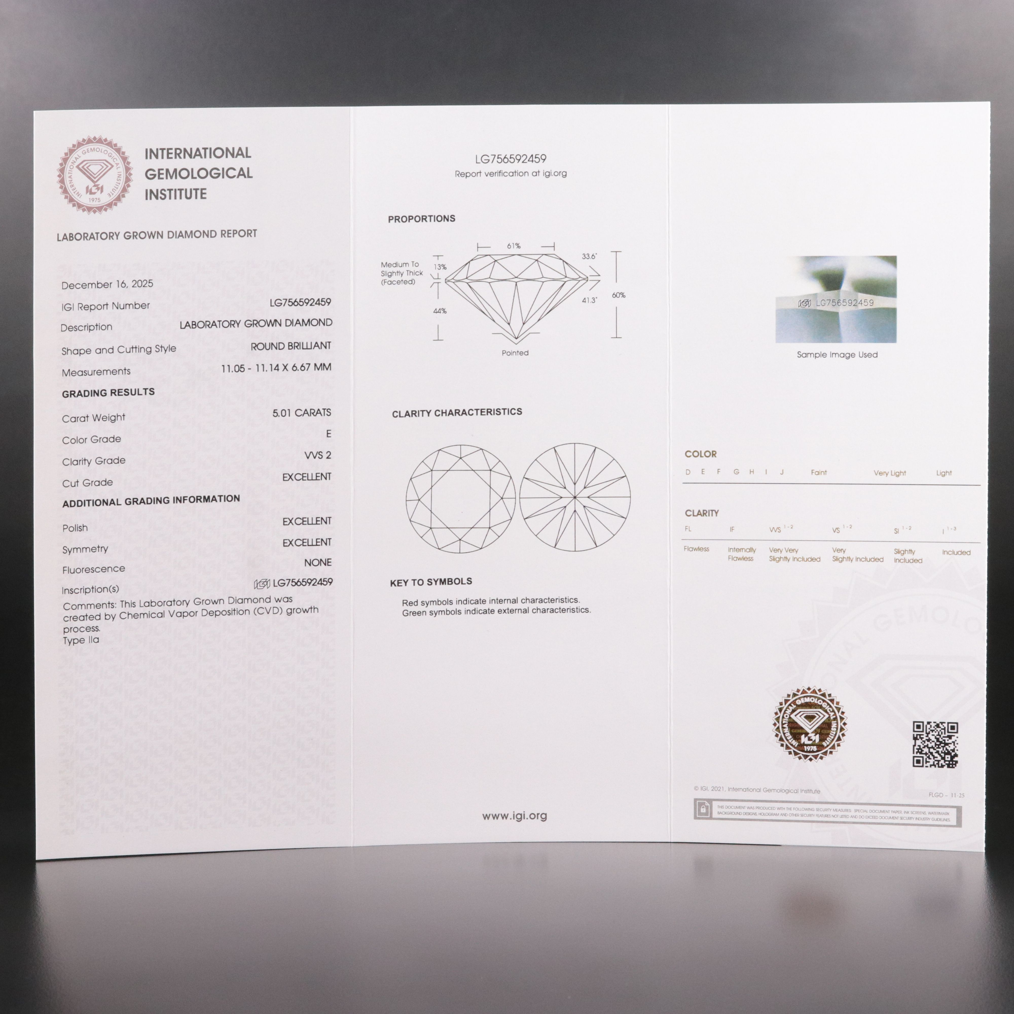 18K 5.01 CT Lab Grown Diamond Solitaire Ring with IGI Report