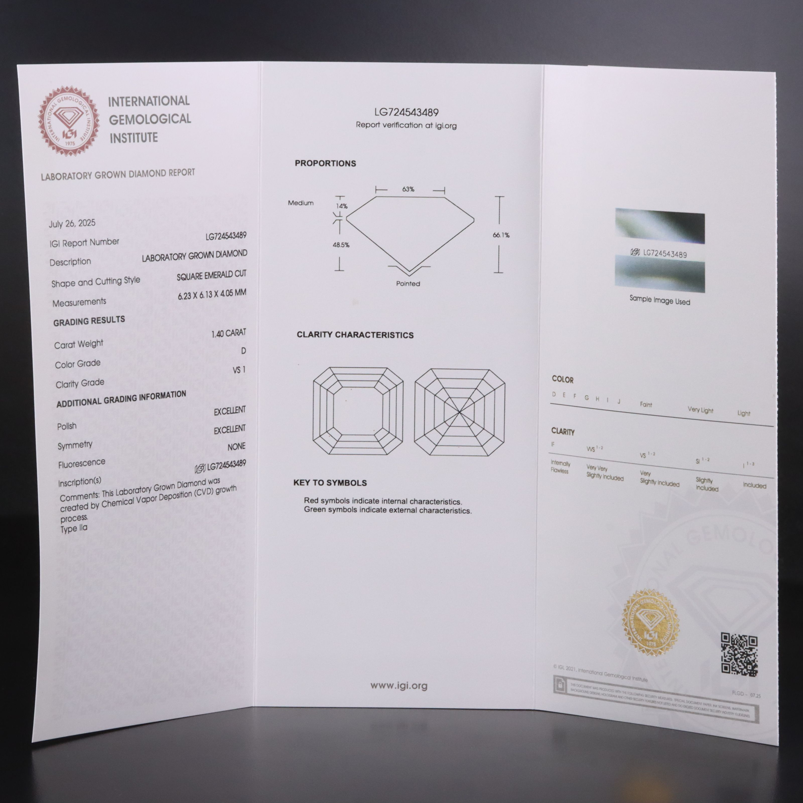 Loose 1.40 CT Lab Grown Diamond with IGI Report