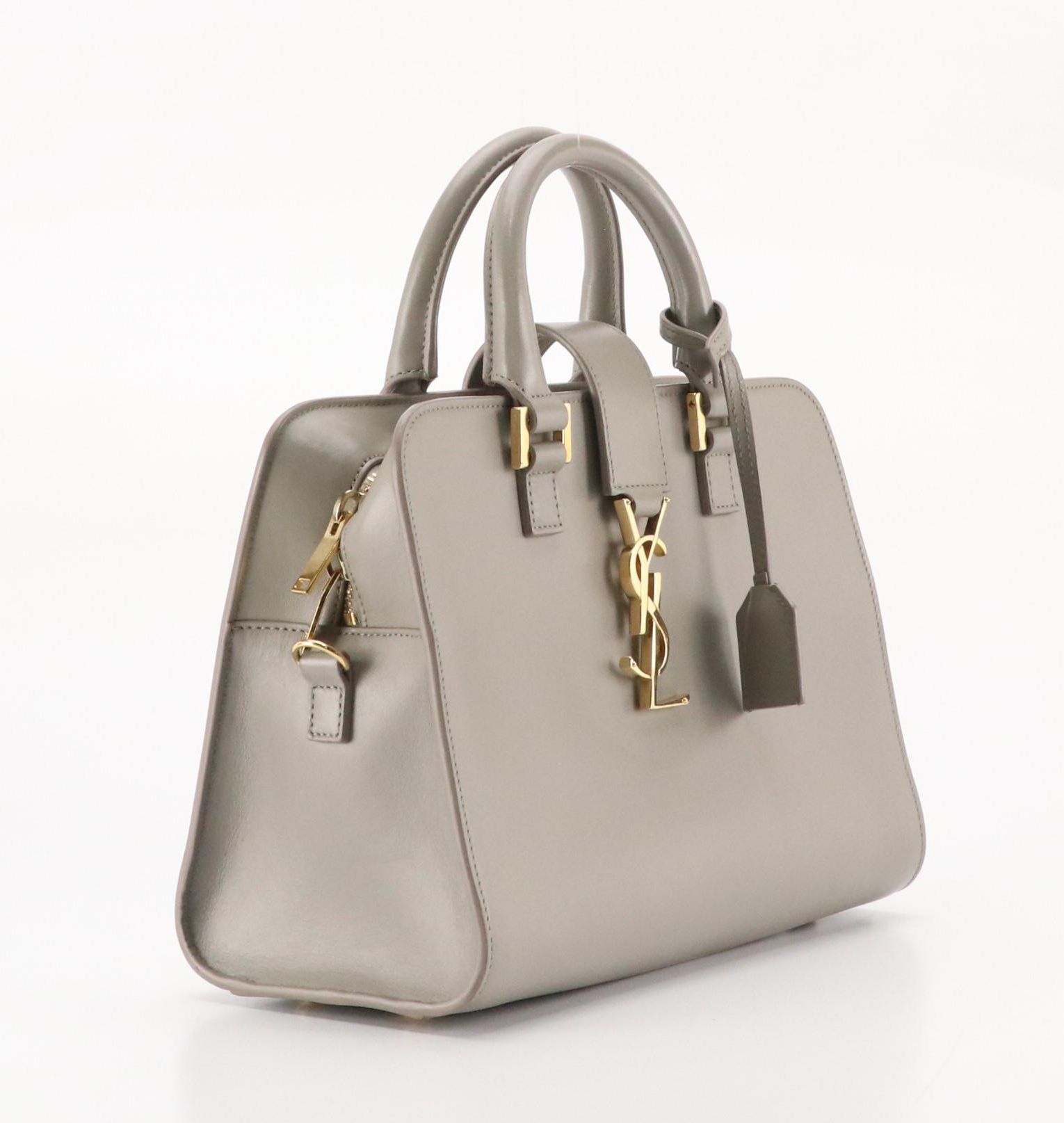 Saint Laurent Small Cabas Chyc Two-Way Bag in Gray Calfskin Leather