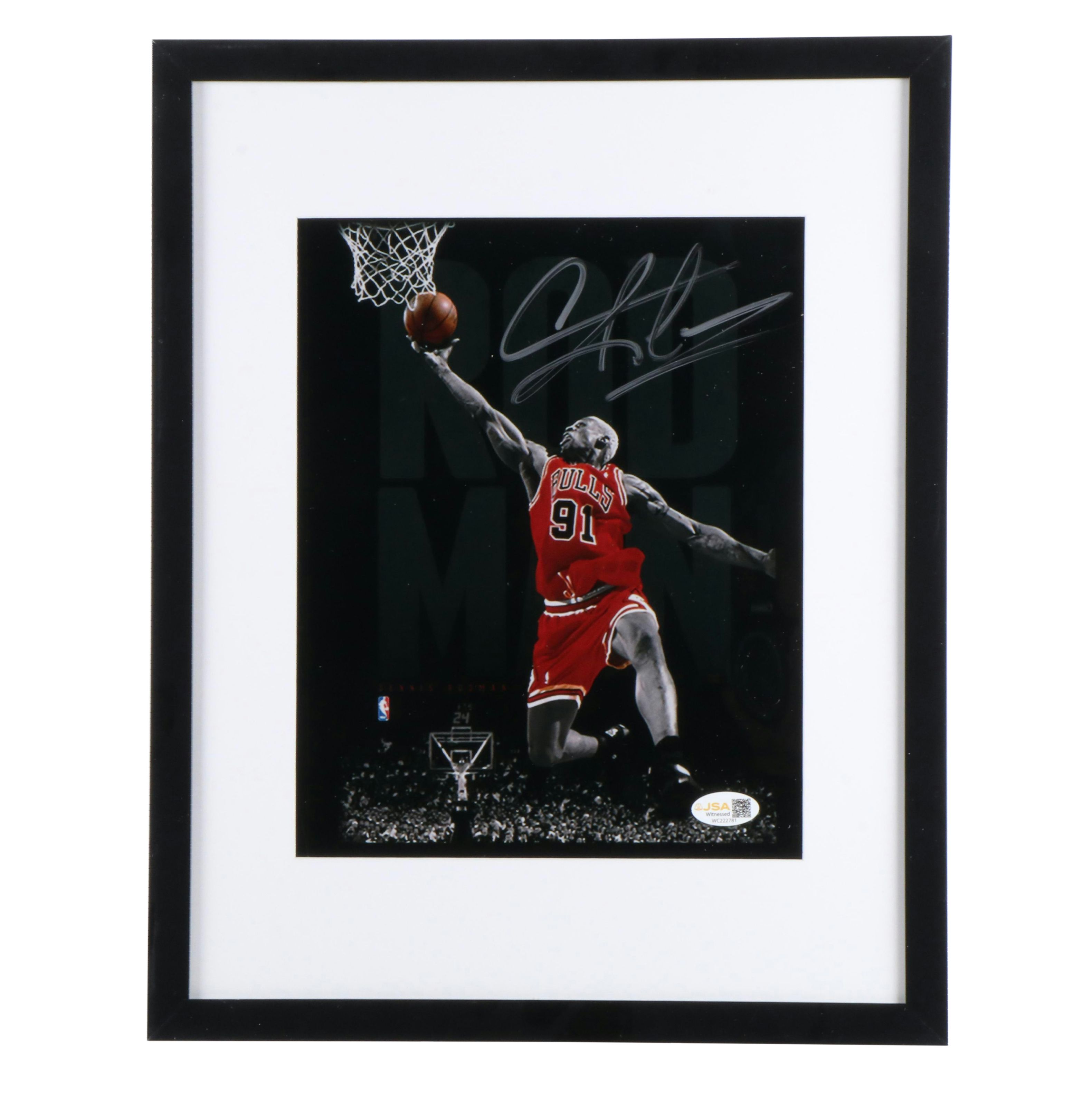 Dennis Rodman Signed Chicago Bulls Basketball Print in Matted Frame, JSA