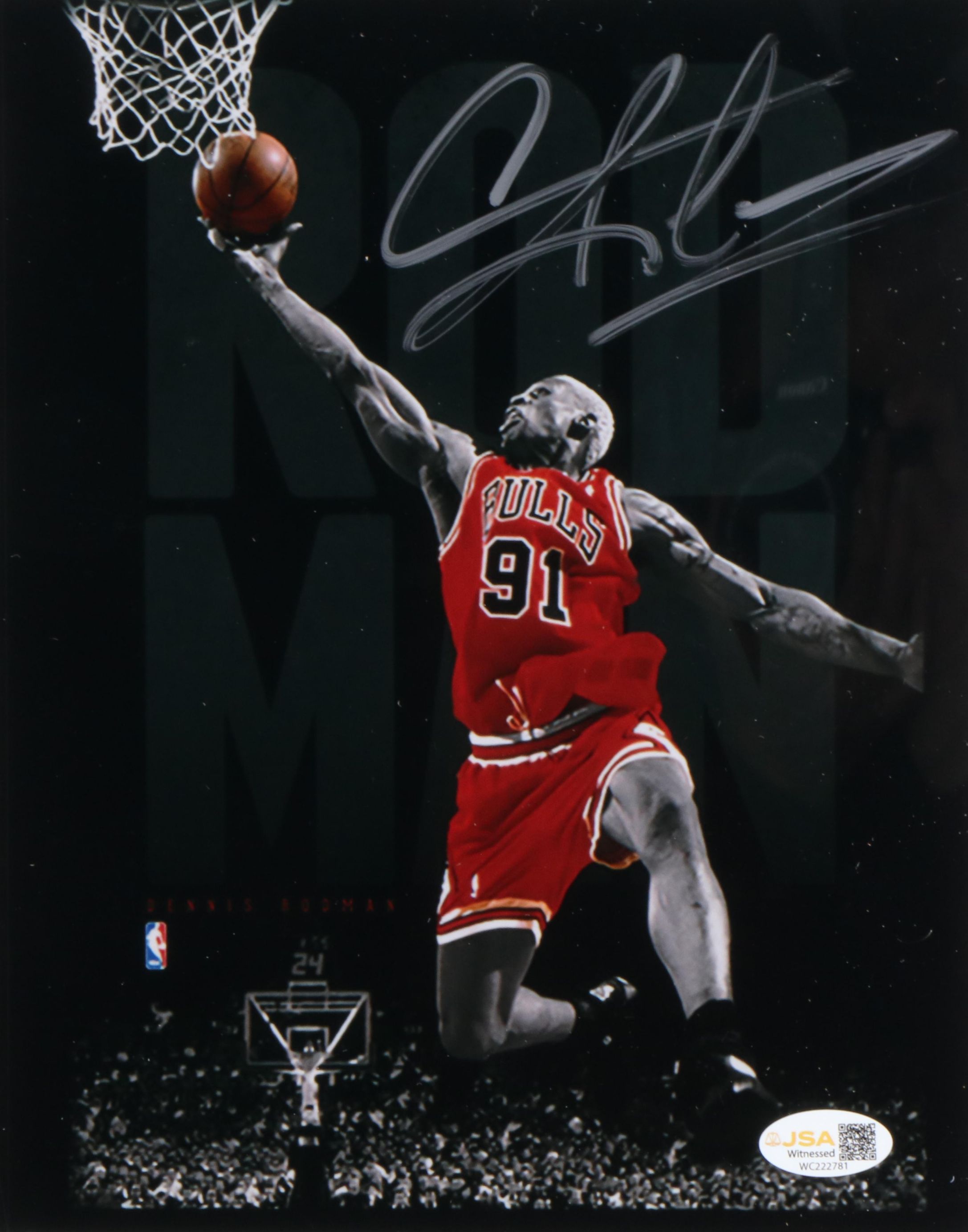 Dennis Rodman Signed Chicago Bulls Basketball Print in Matted Frame, JSA