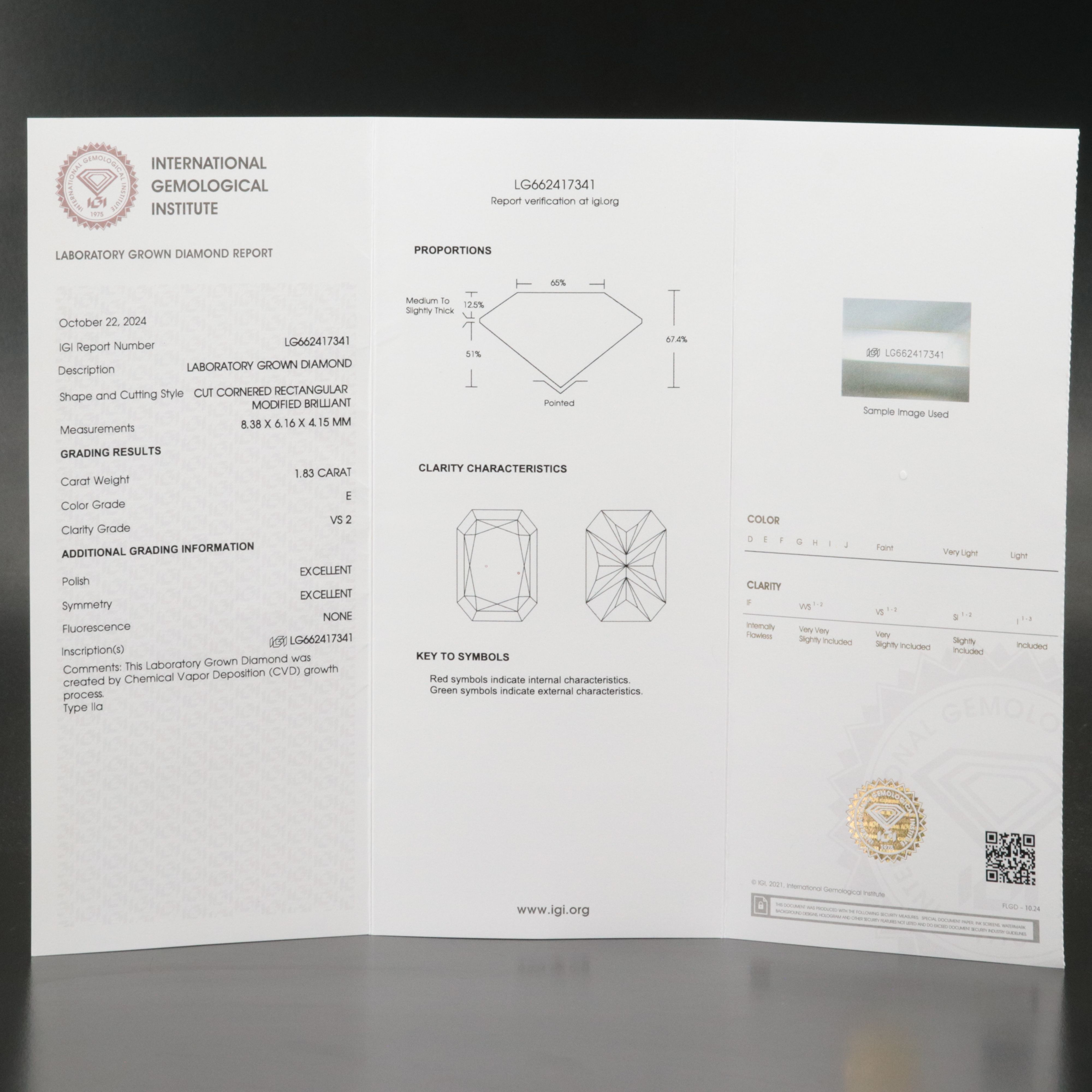 Loose 1.83 CT Lab Grown Diamond with IGI Report