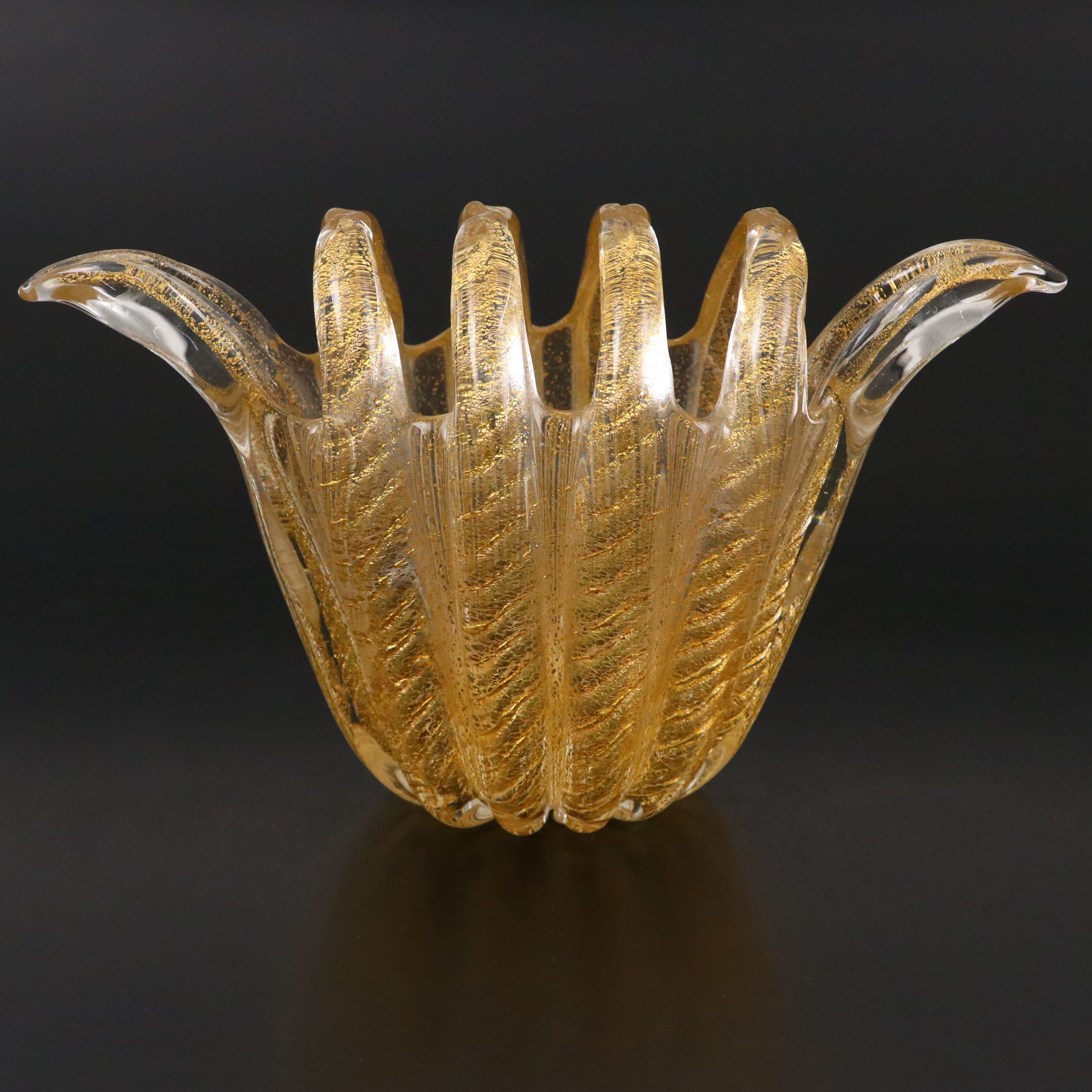 Barovier & Toso Handblown Cordonato d'Oro Murano Art Glass Finger Vase