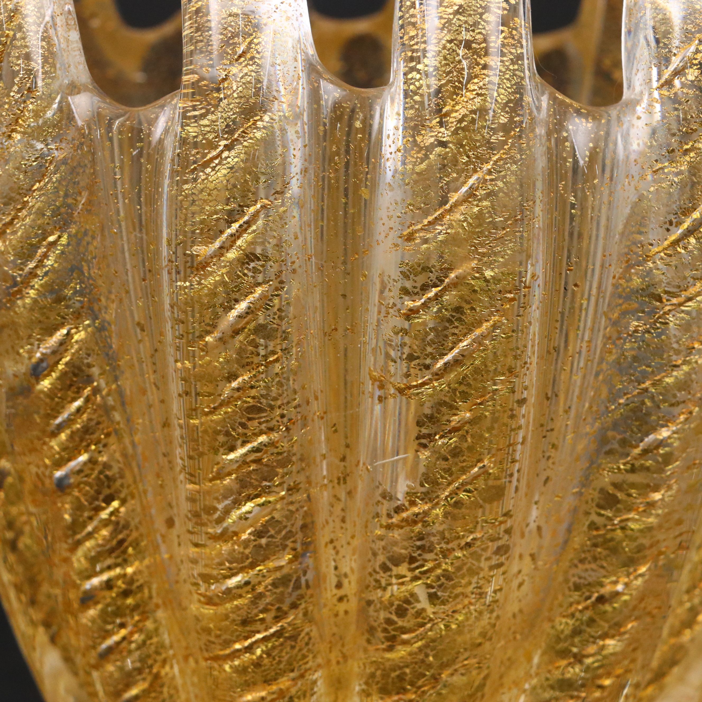 Barovier & Toso Handblown Cordonato d'Oro Murano Art Glass Finger Vase